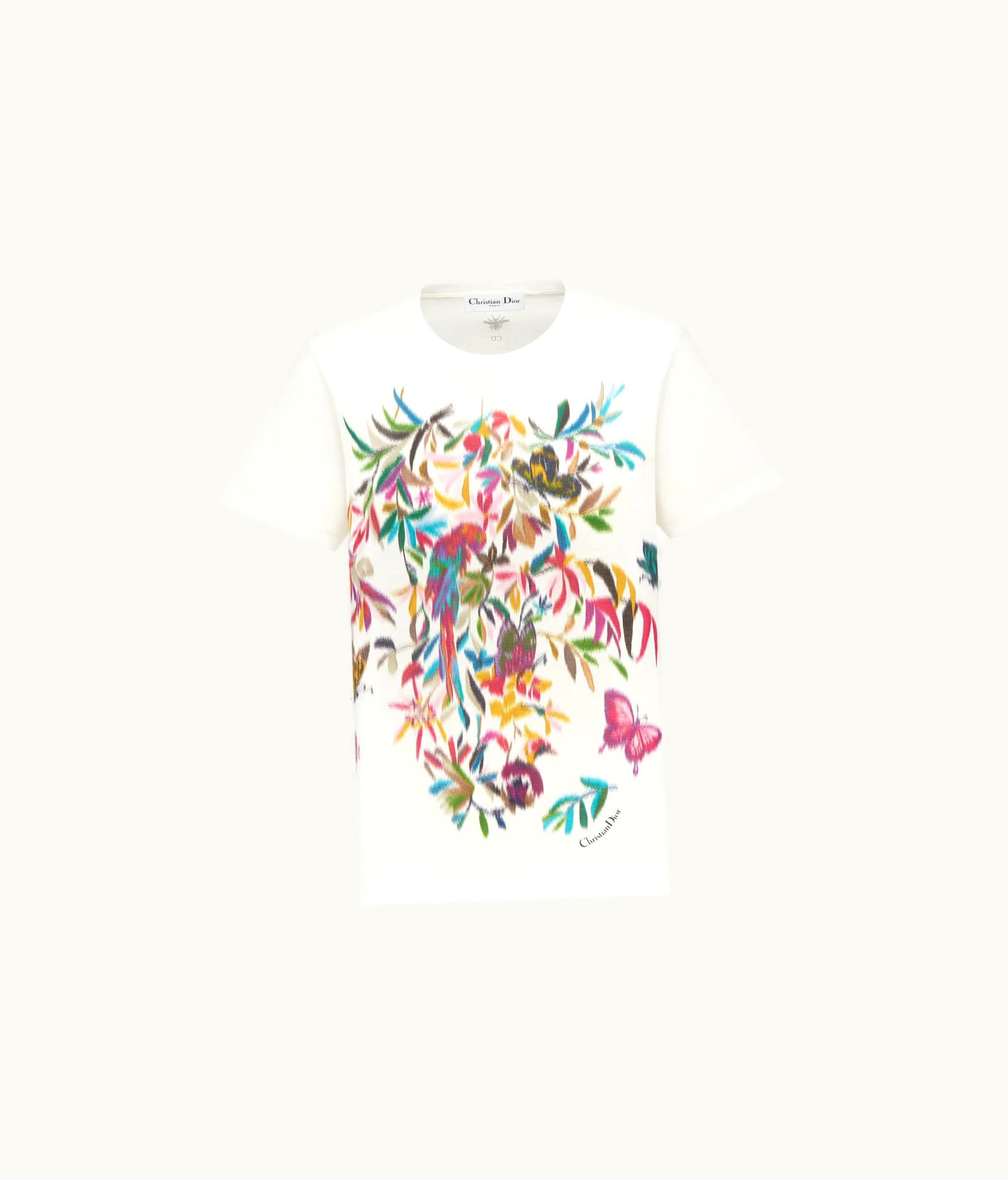 Dior Dior T-Shirt - White Cotton Jersey With Multicolor Toile De Jouy Fantastica Motif