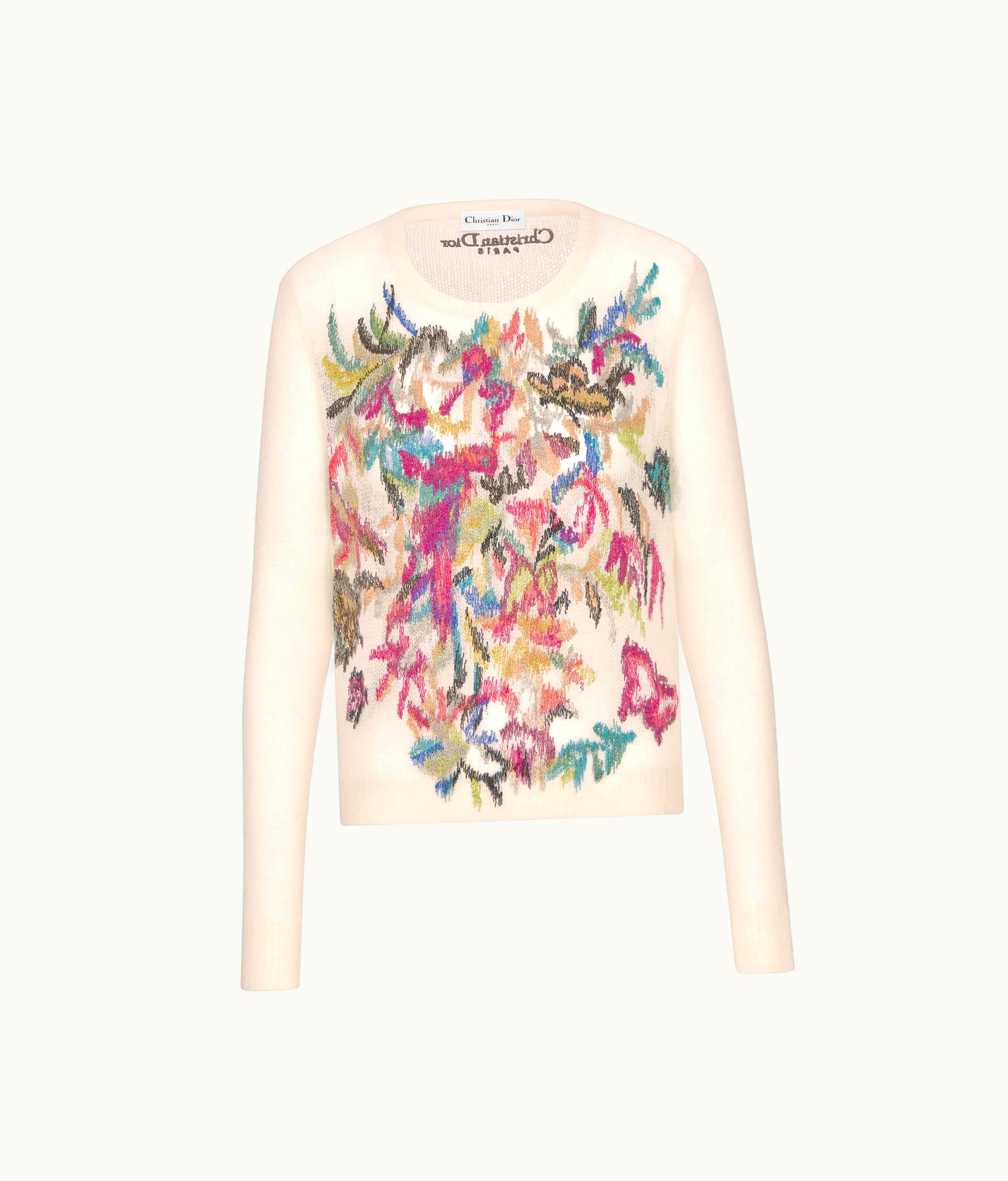 Dior Dior Embroidered Sweater - White Technical Mohair And Alpaca Knit With Multicolor Toile De Jouy Fantastica Motif