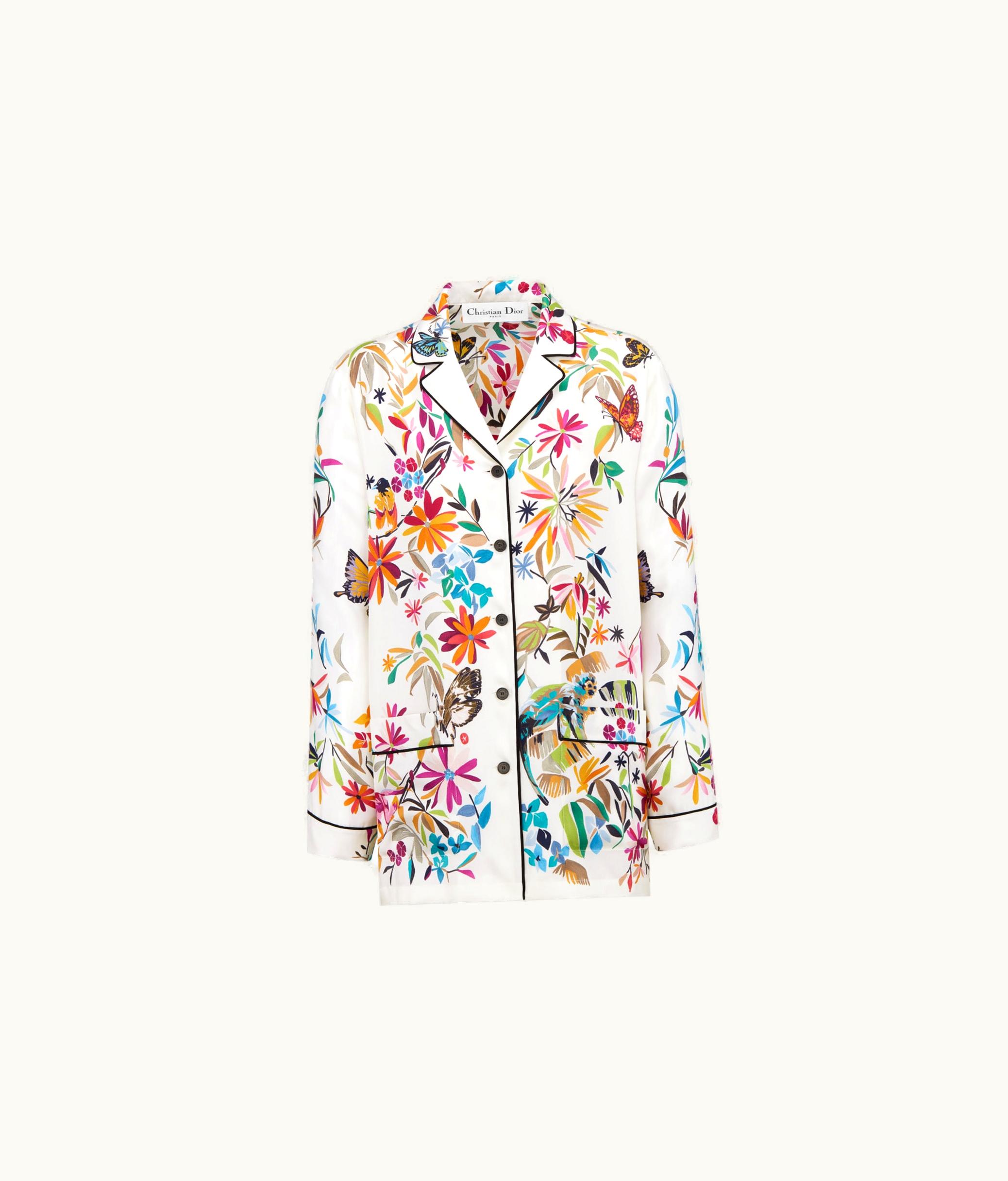 Dior Dior Shirt - White Silk Twill With Multicolor Toile De Jouy Fantastica Motif