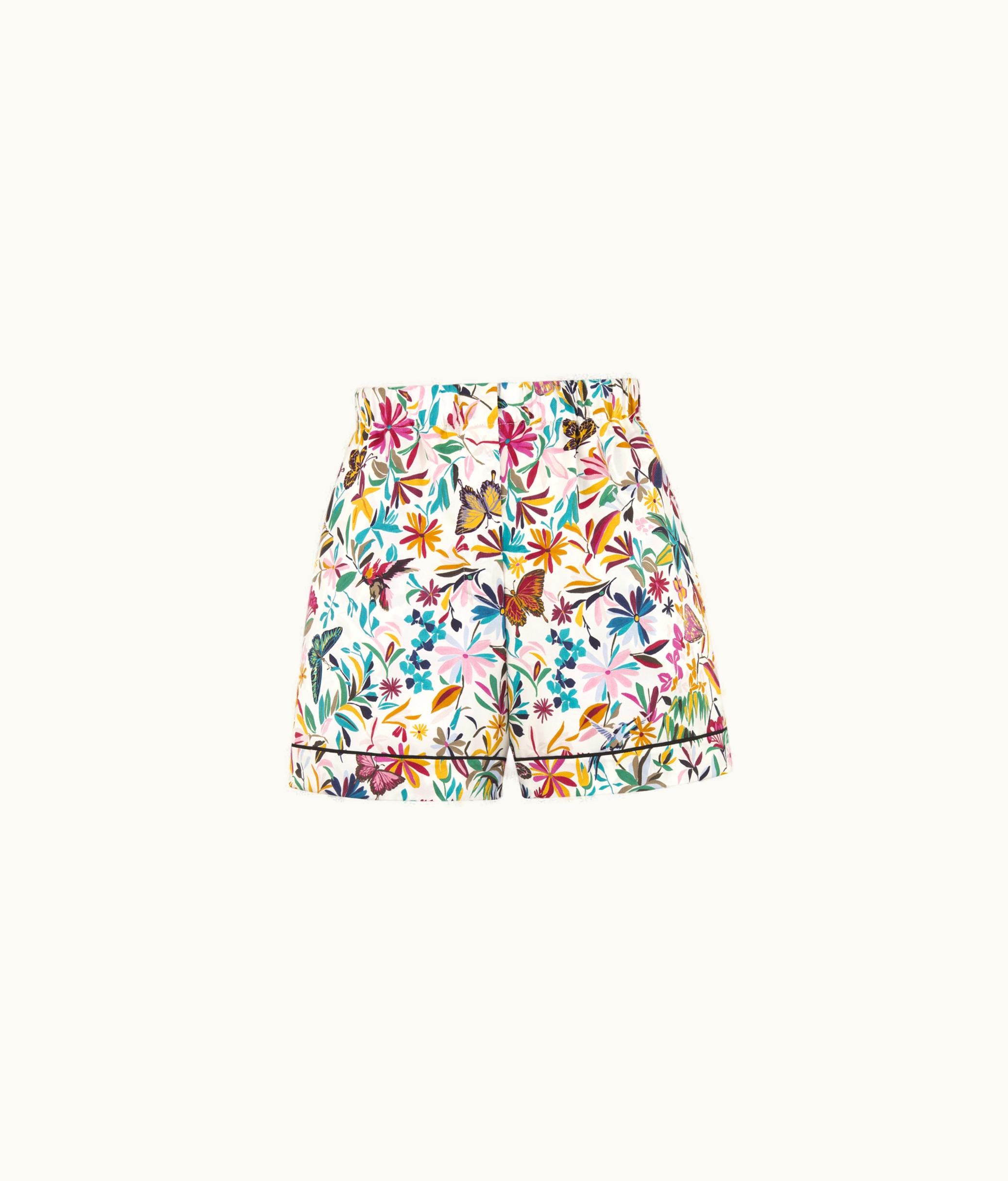 Dior Dior Shorts - White Silk Twill With Multicolor Toile De Jouy Fantastica Motif