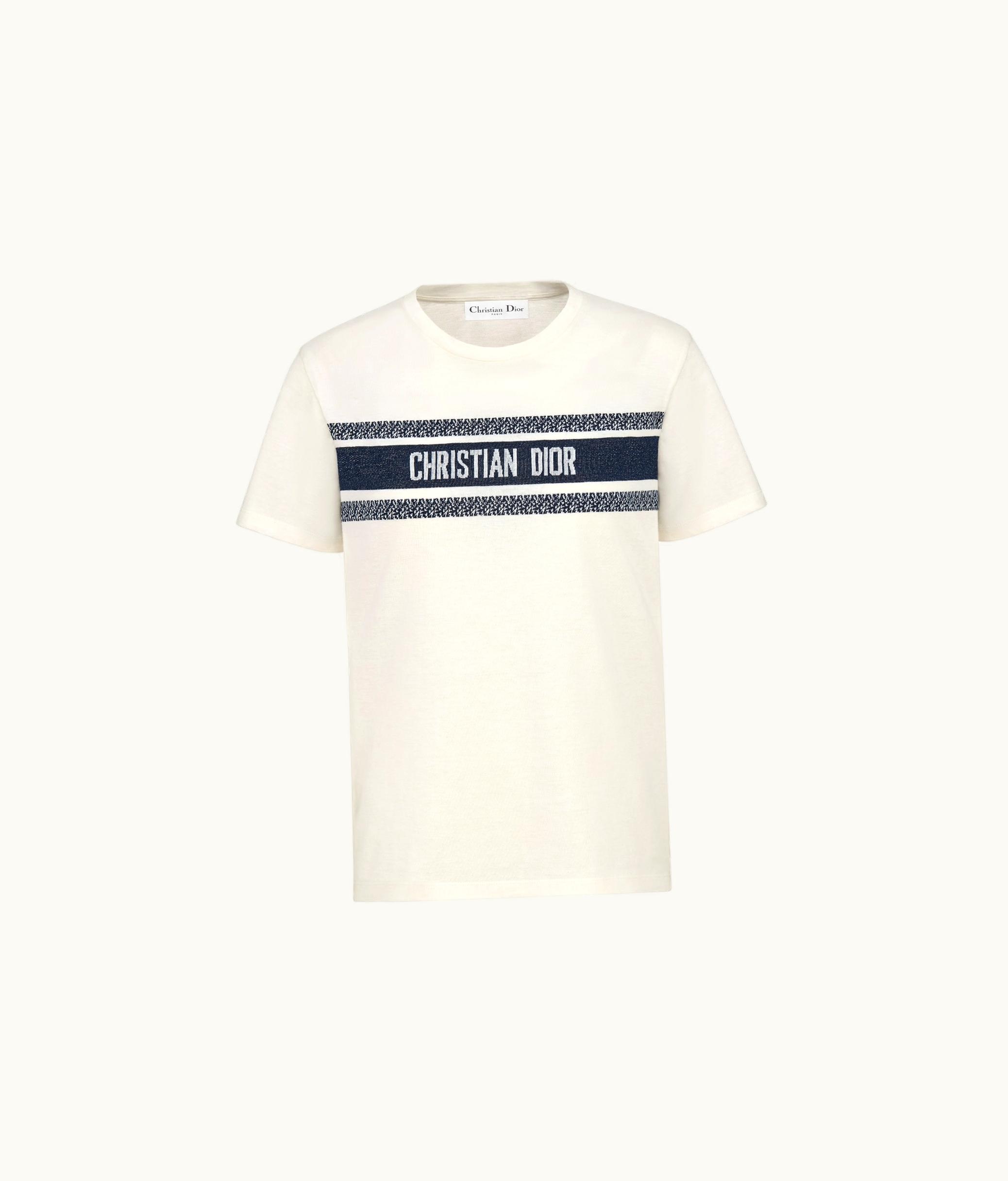 Dior Dior T-Shirt - White And Navy Blue Cotton Jersey
