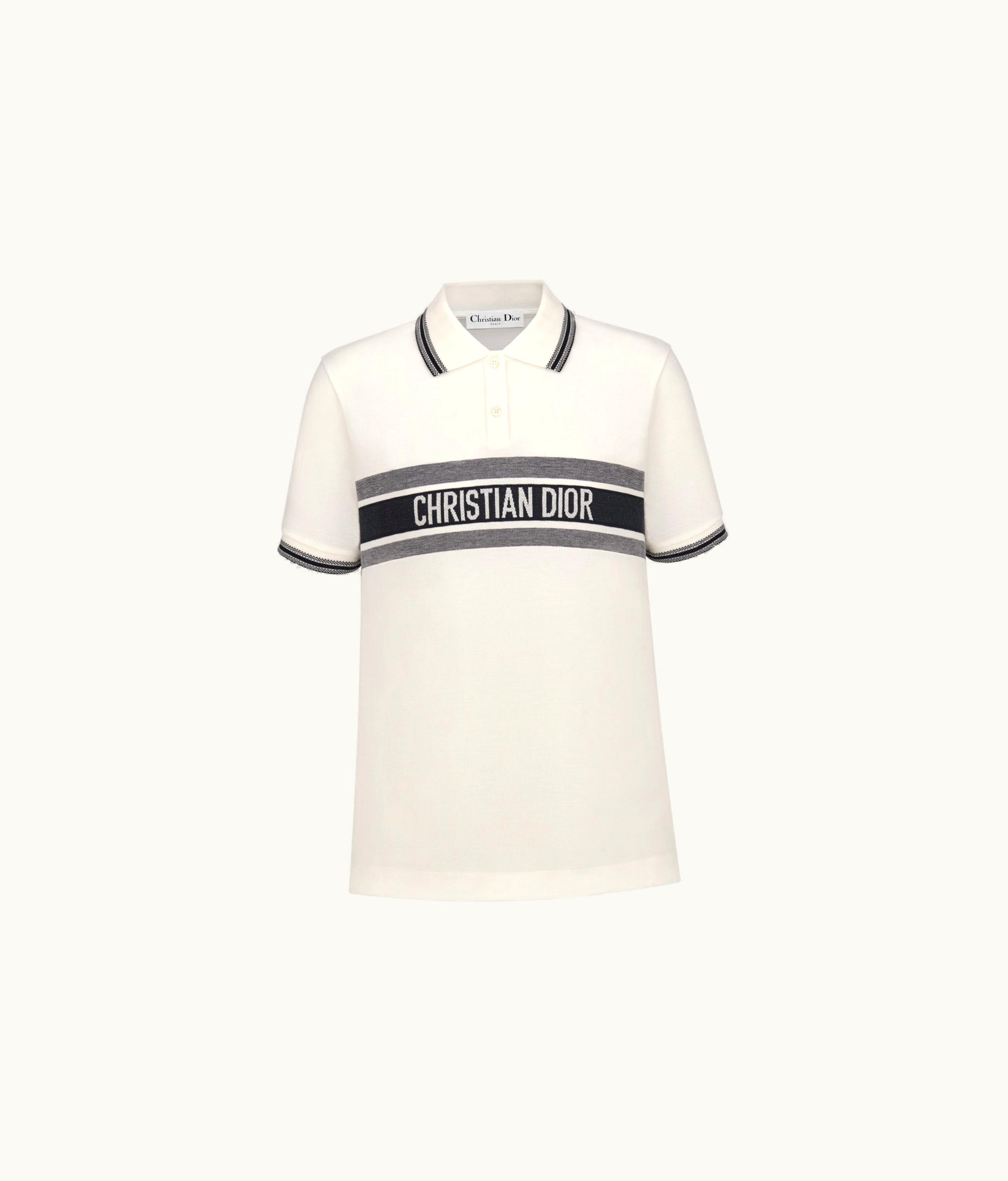 Dior Dior Polo Shirt - White And Navy Blue Cotton Jersey