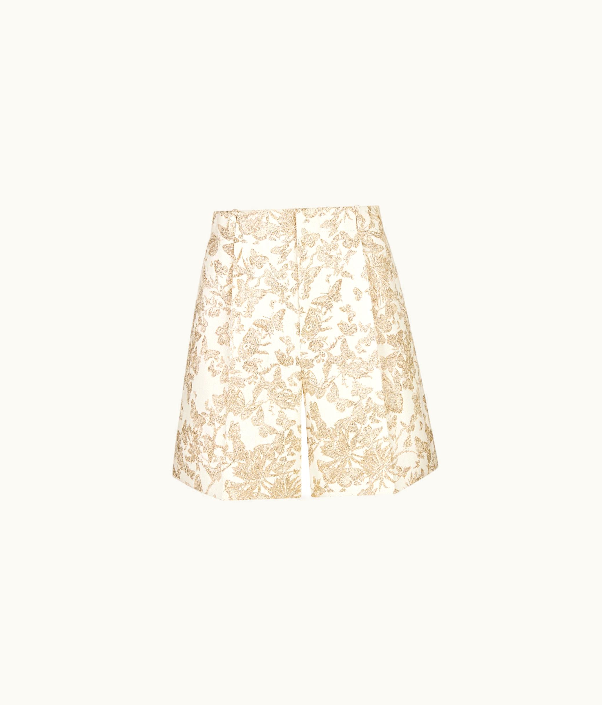 Dior Dior Pleated Shorts - White Technical Jacquard With Gold-Tone Allover Butterfly Motif