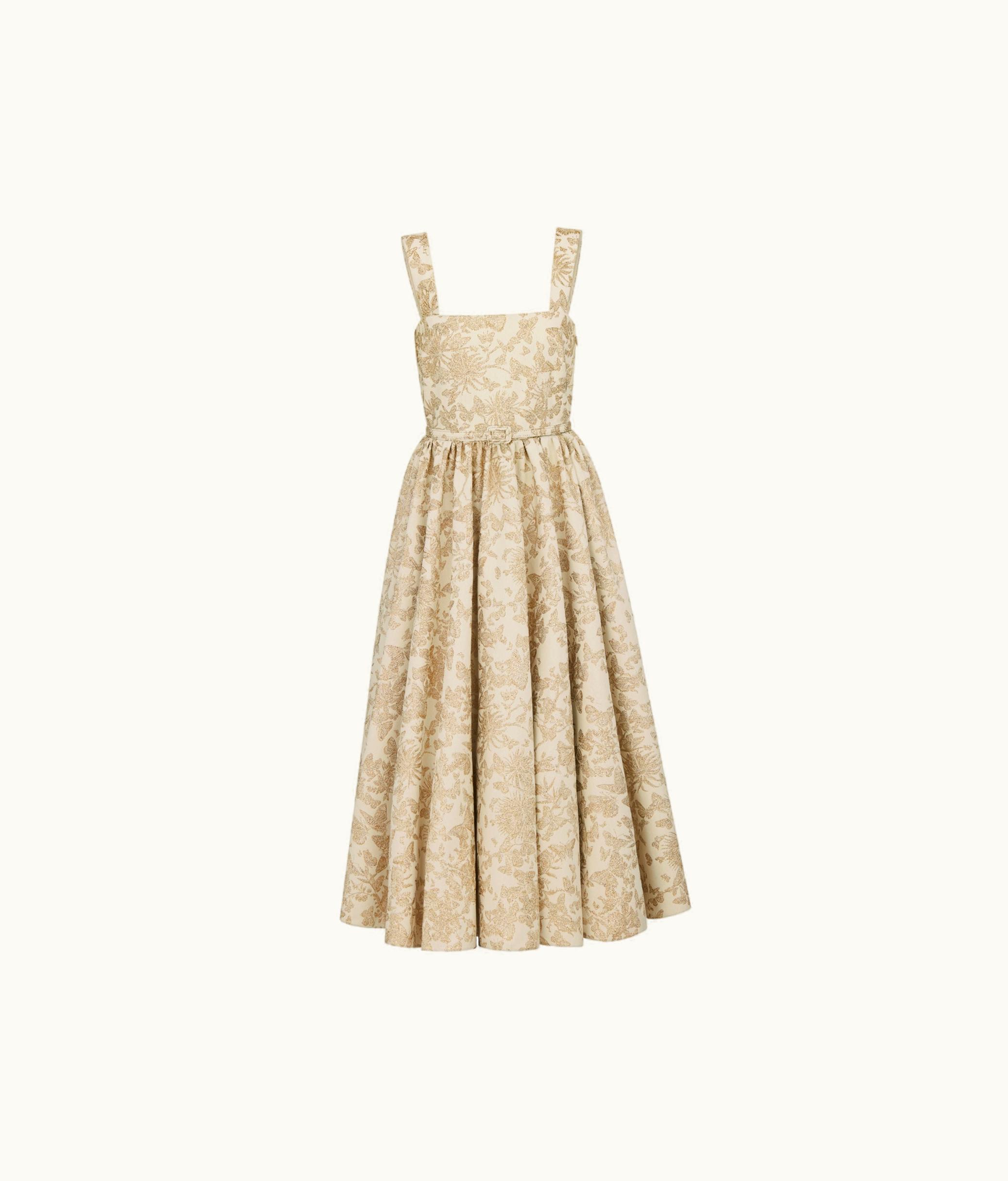 Dior Dior Mid-Length Belted Dress - White Technical Jacquard With Gold-Tone Allover Butterfly Motif