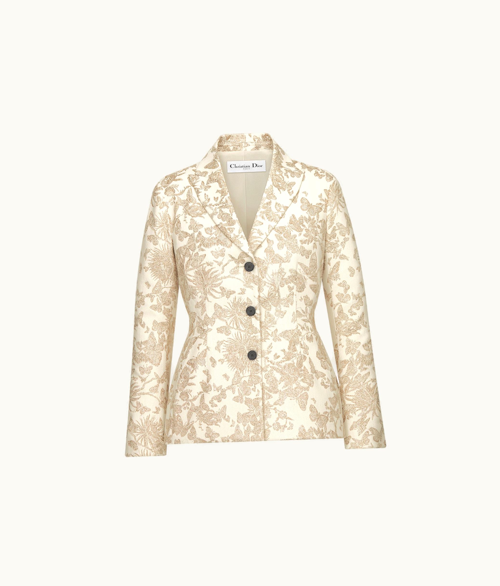 Dior Dior Fitted Jacket - White Technical Jacquard With Gold-Tone Allover Butterfly Motif