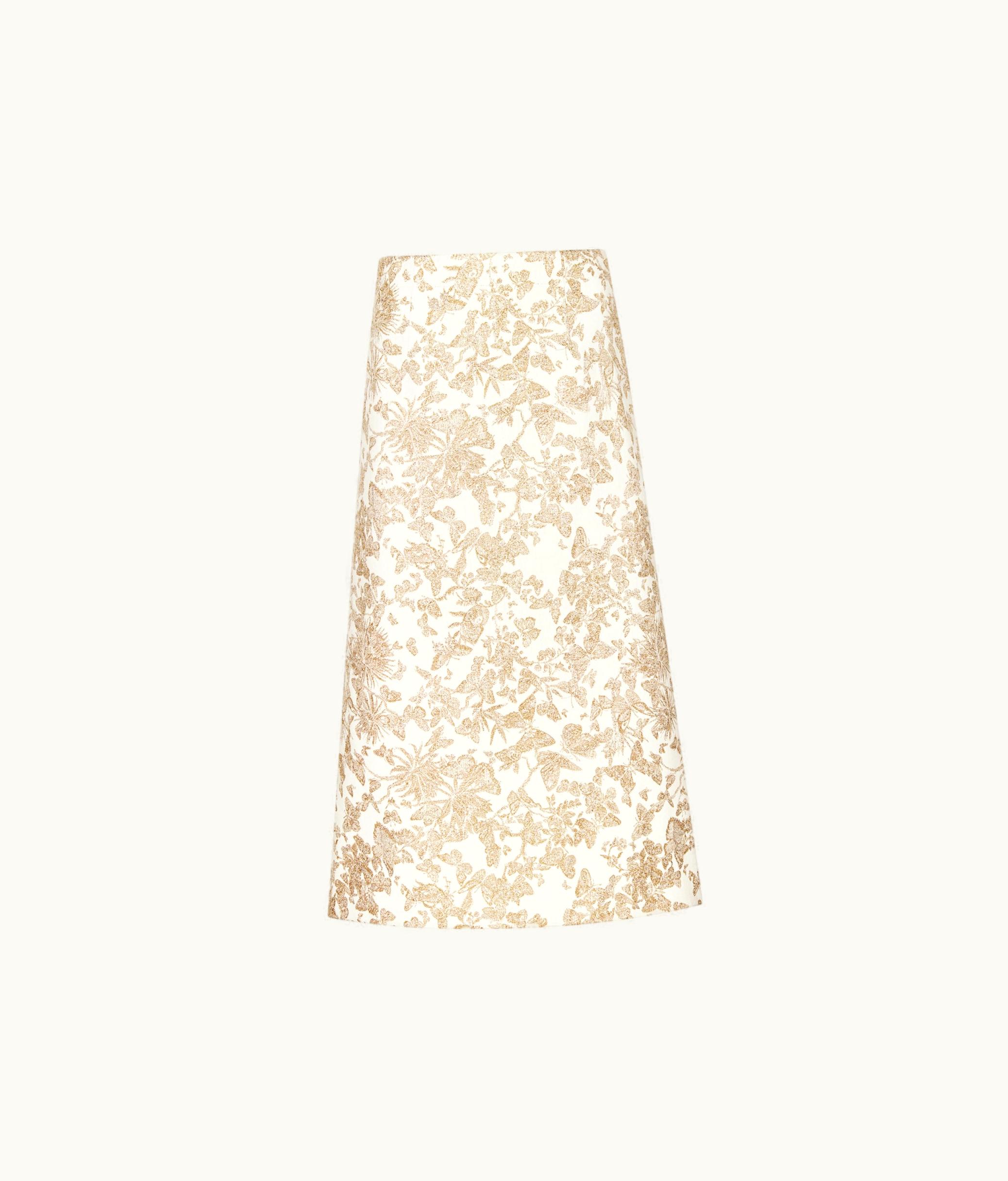 Dior Dior Mid-Length Flared Skirt - White Technical Jacquard With Gold-Tone Allover Butterfly Motif
