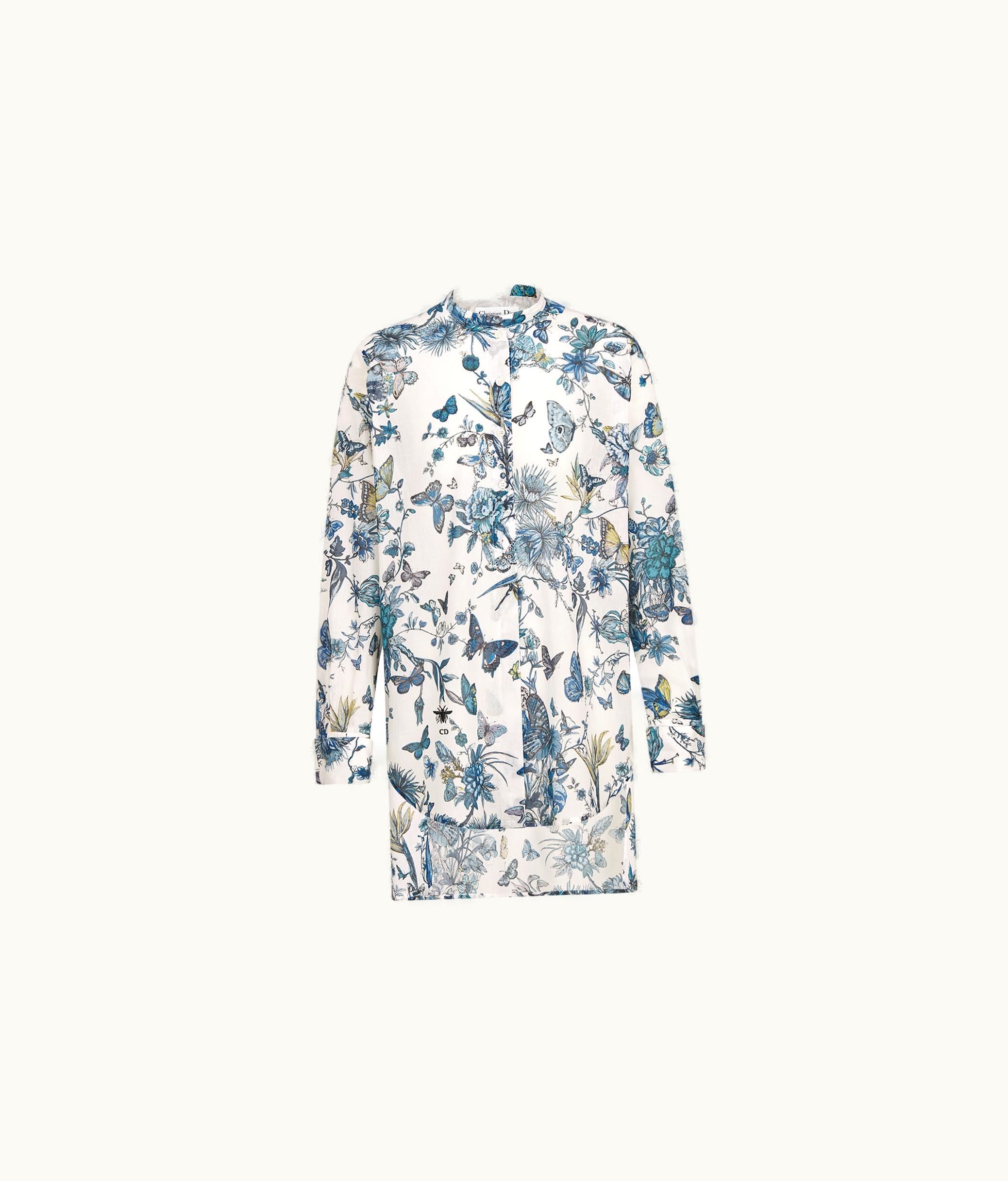 Dior Dior Blouse - White And Pastel Midnight Blue Cotton Voile With Toile De Jouy Mexico Motif