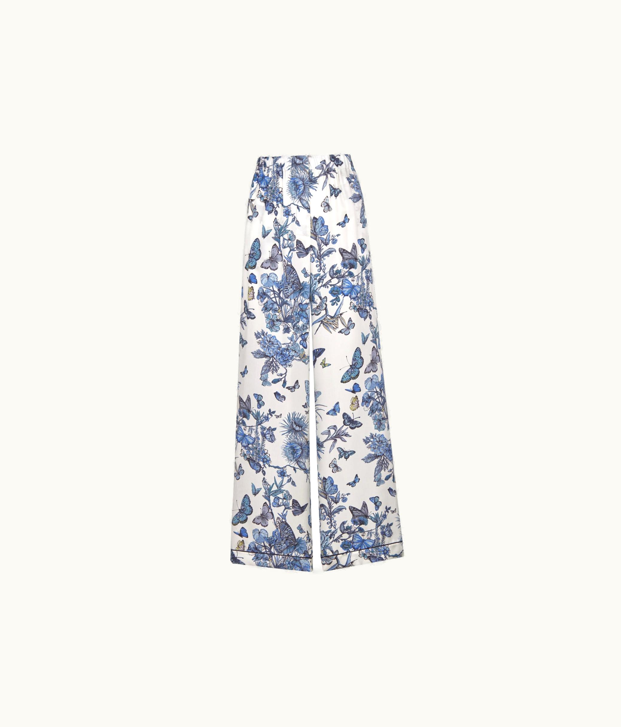 Dior Dior Pants - White And Pastel Midnight Blue Toile De Jouy Mexico Silk Twill
