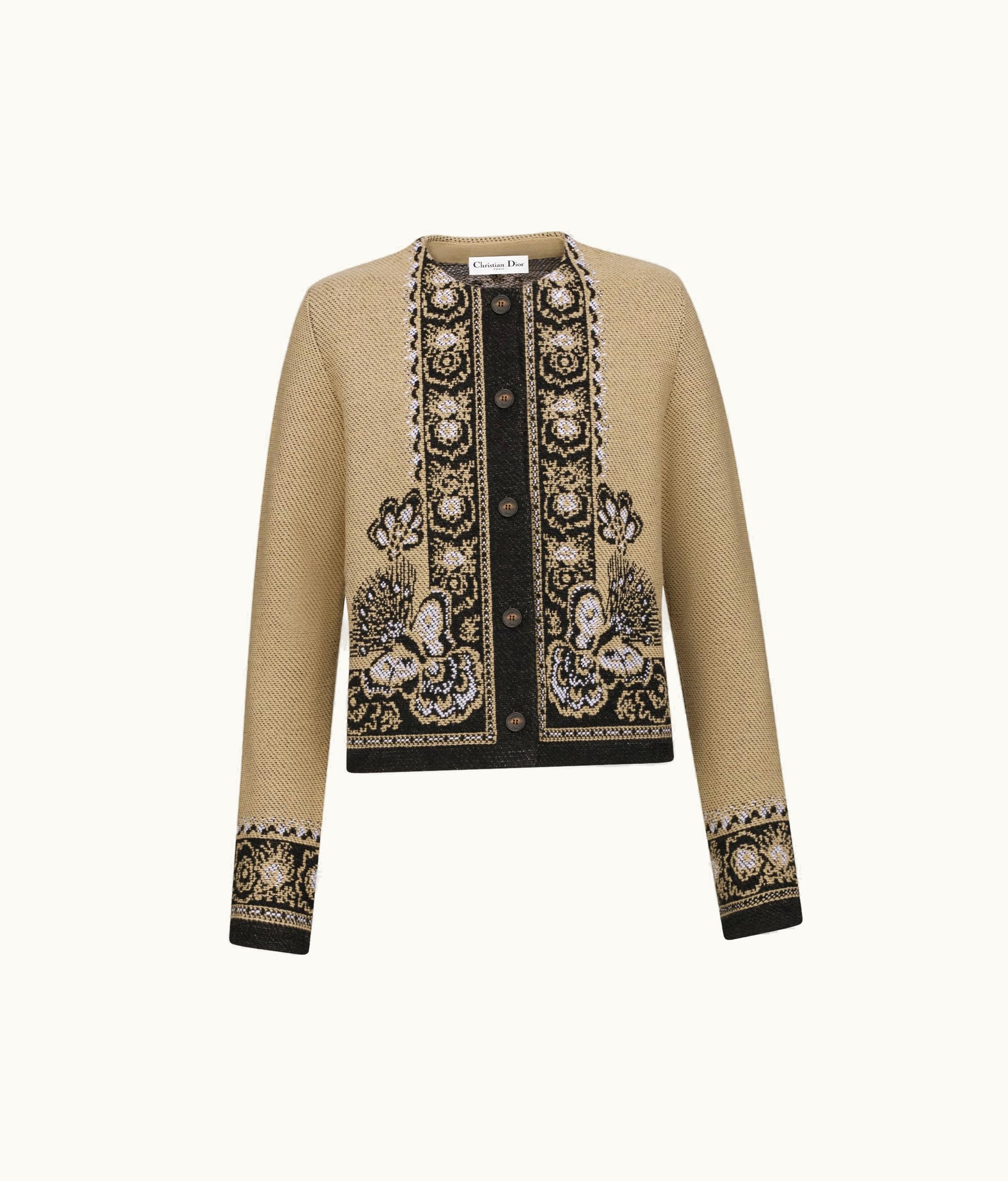 Dior Dior Cardigan - Beige And Black Virgin Wool And Cotton Jacquard With Butterfly Bandana Motif