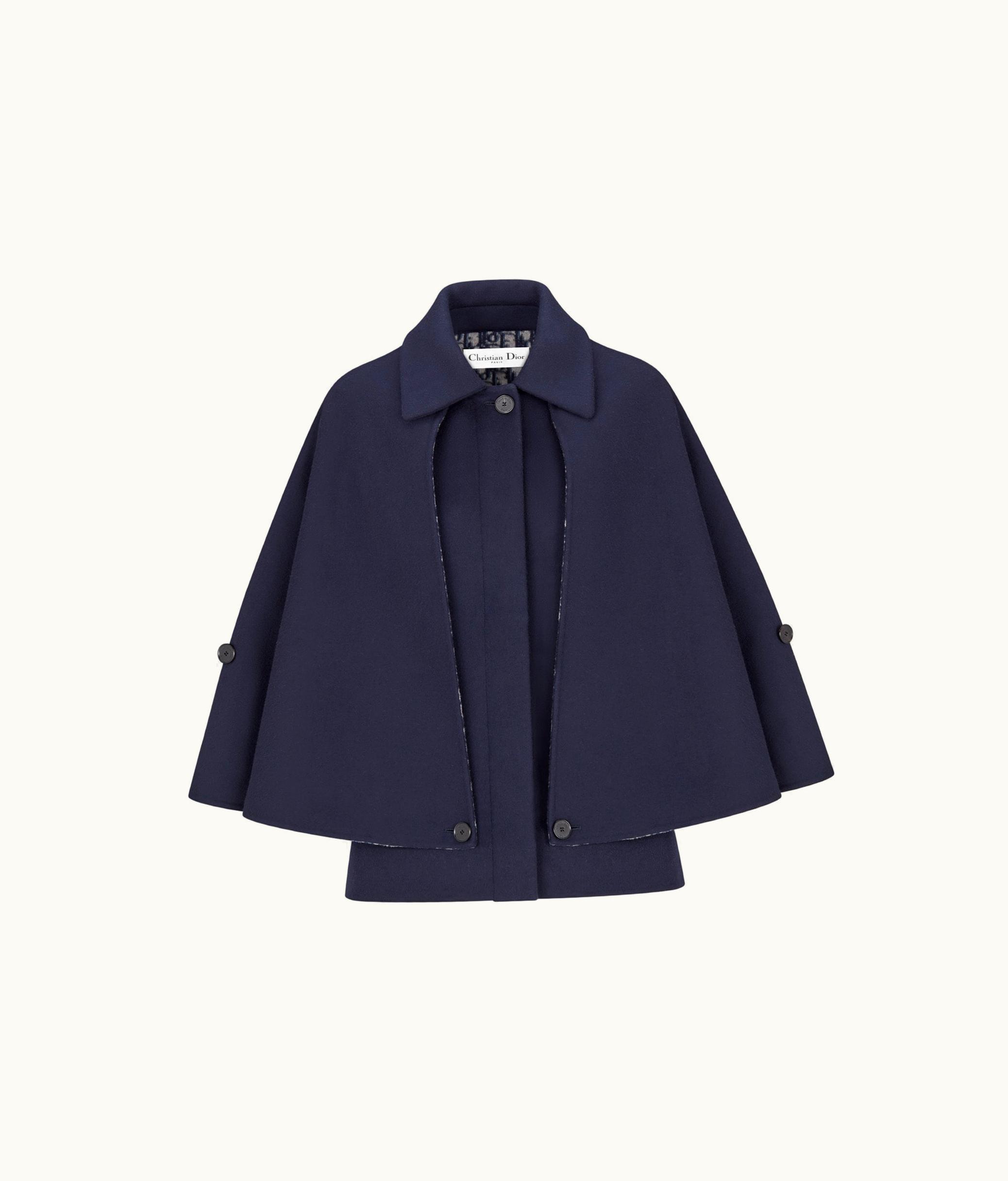 Dior Cape-Effect Peacoat - Navy Blue Double-Sided Virgin Wool And Silk With Dior Oblique Interior