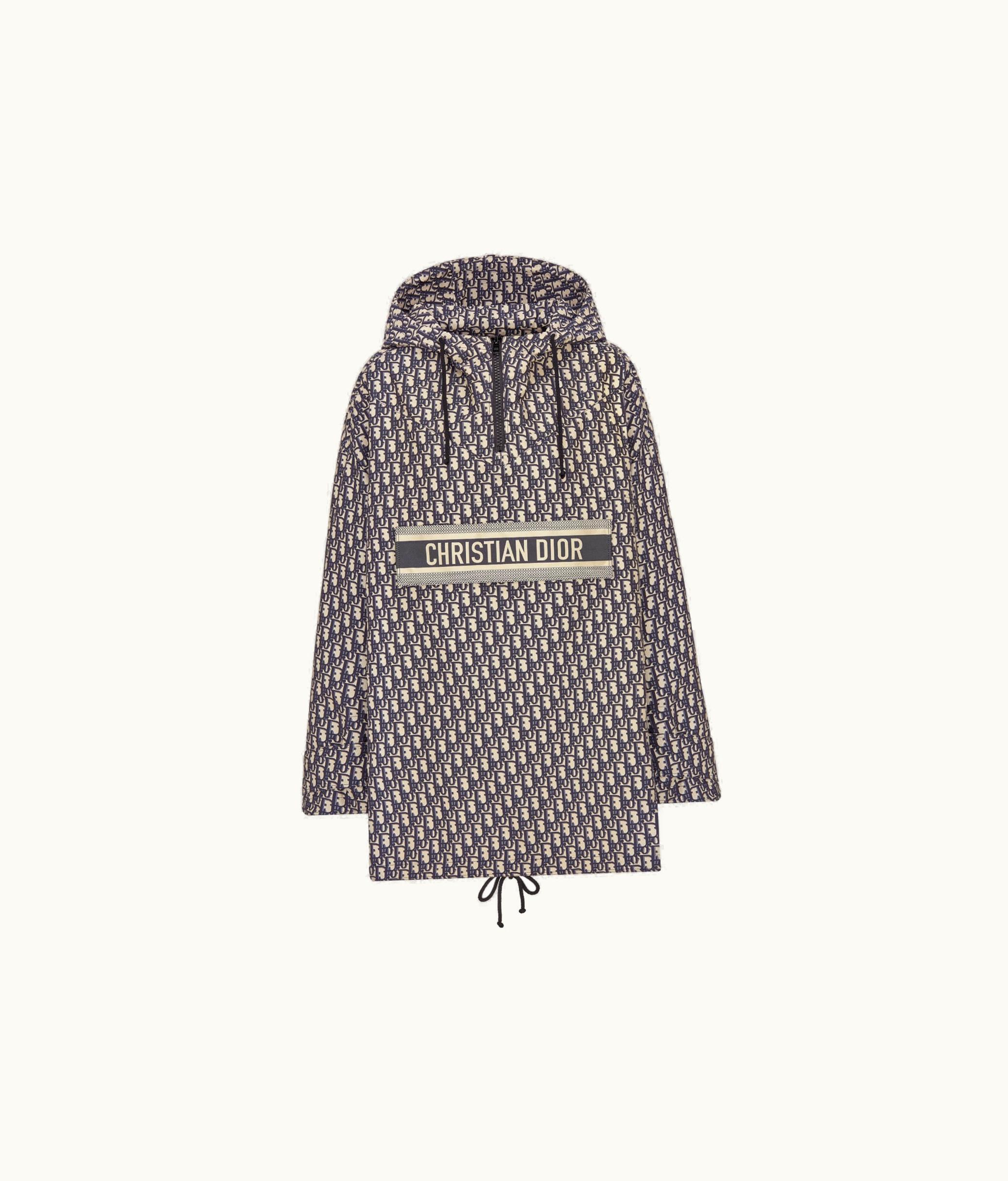 Dior Hooded Anorak - Blue And Ecru Technical Taffeta Jacquard With Dior Oblique Motif