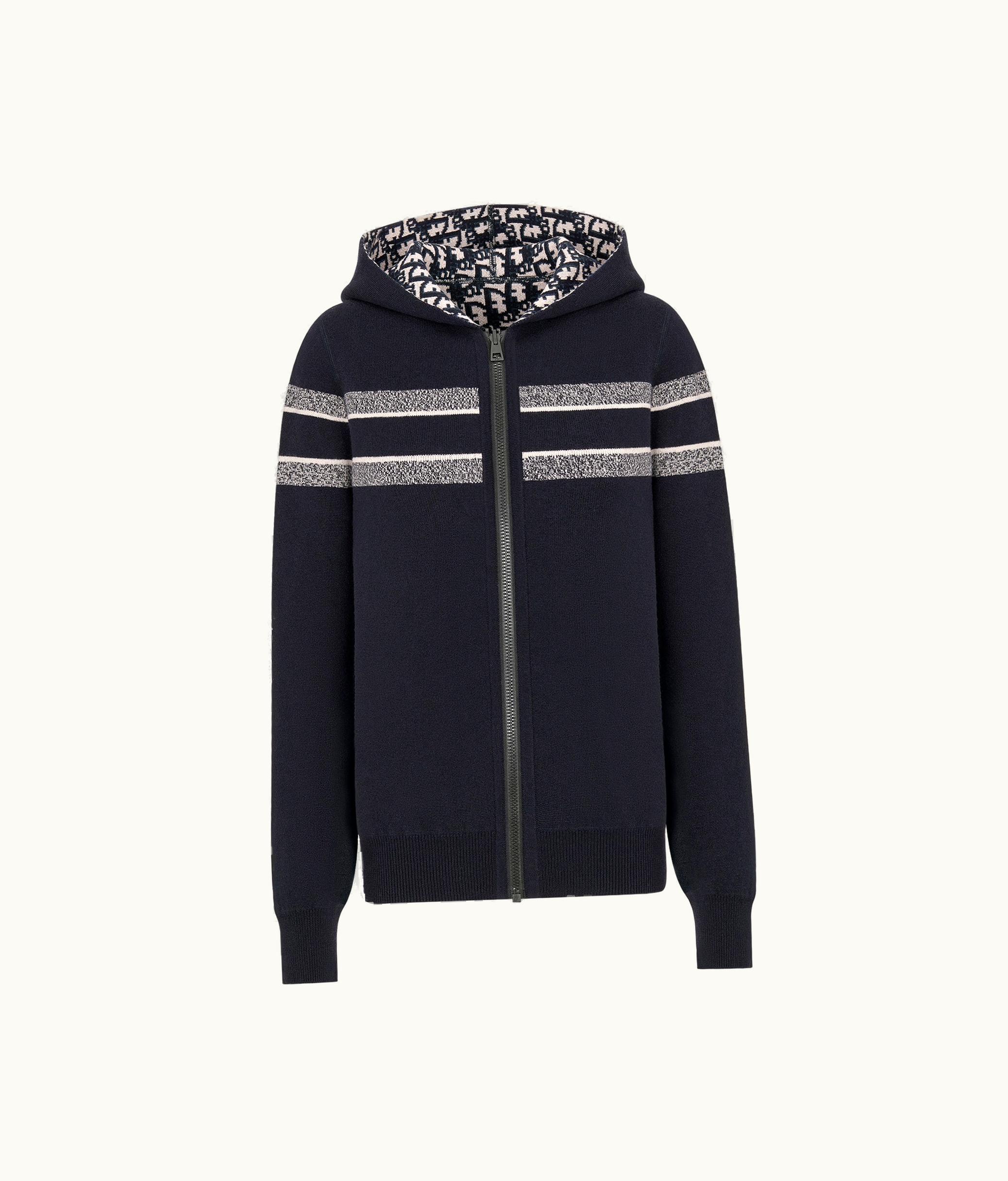 Dior Reversible Zipped Cardigan With Hood - Blue Dior Oblique Technical Cashmere