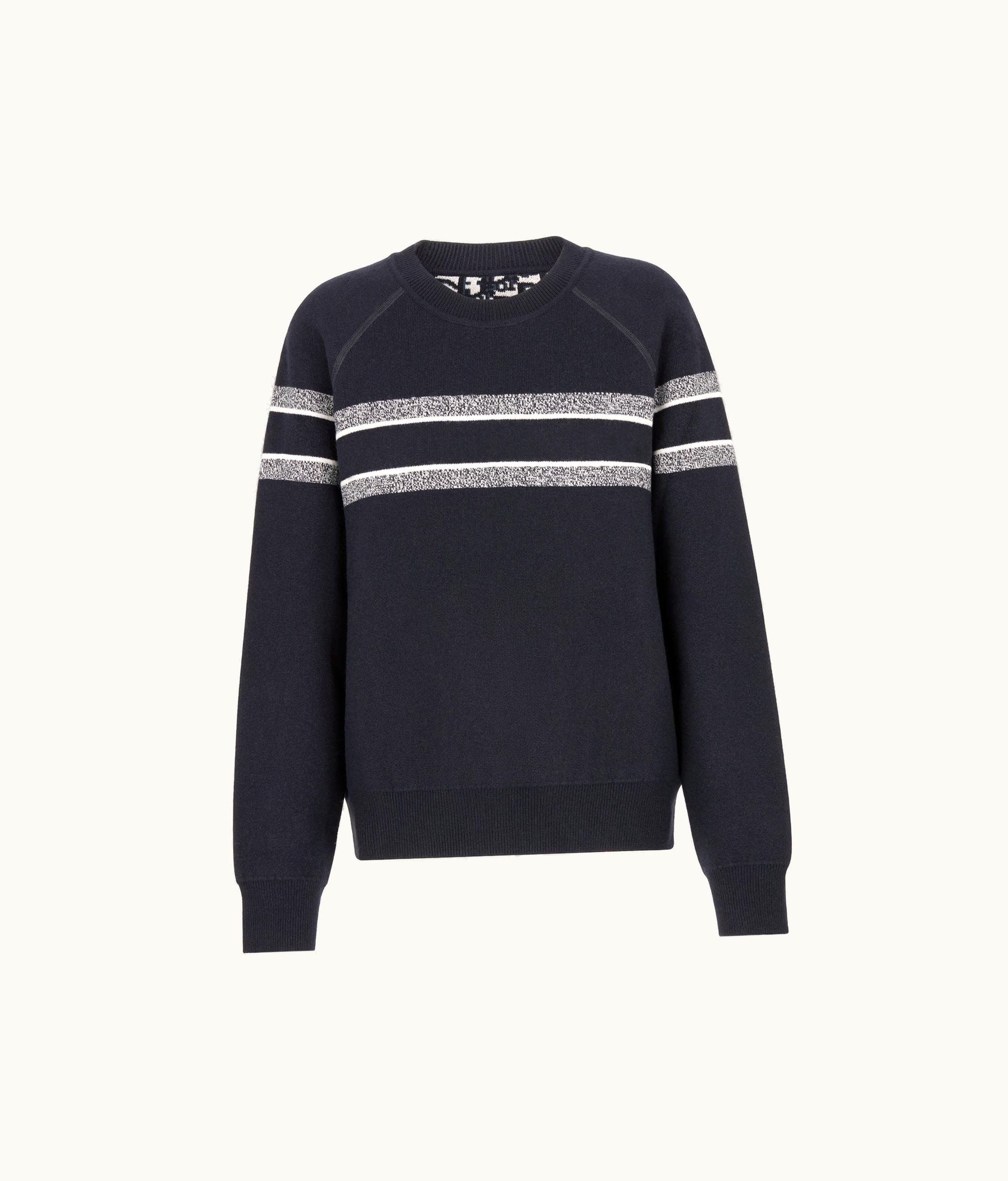Dior Reversible Round-Neck Sweater - Blue Double-Sided Technical Cashmere With Dior Oblique Motif