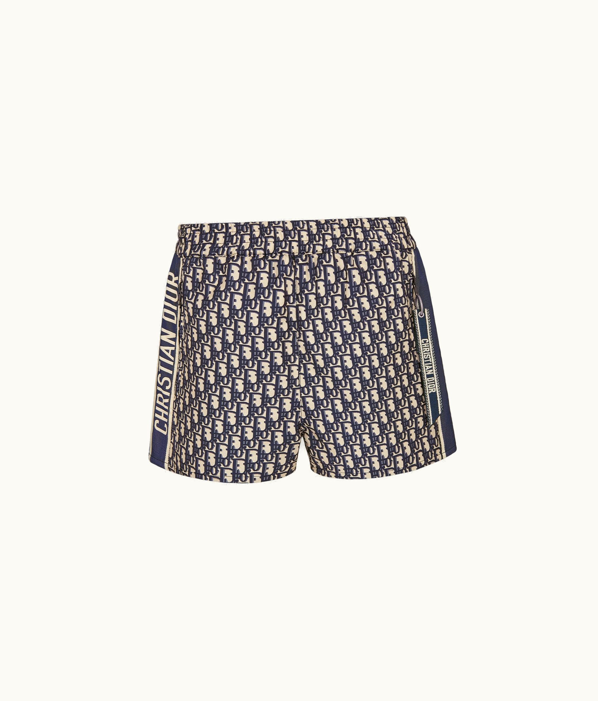 Dior Shorts - Blue Technical Taffeta Jacquard With Dior Oblique Motif