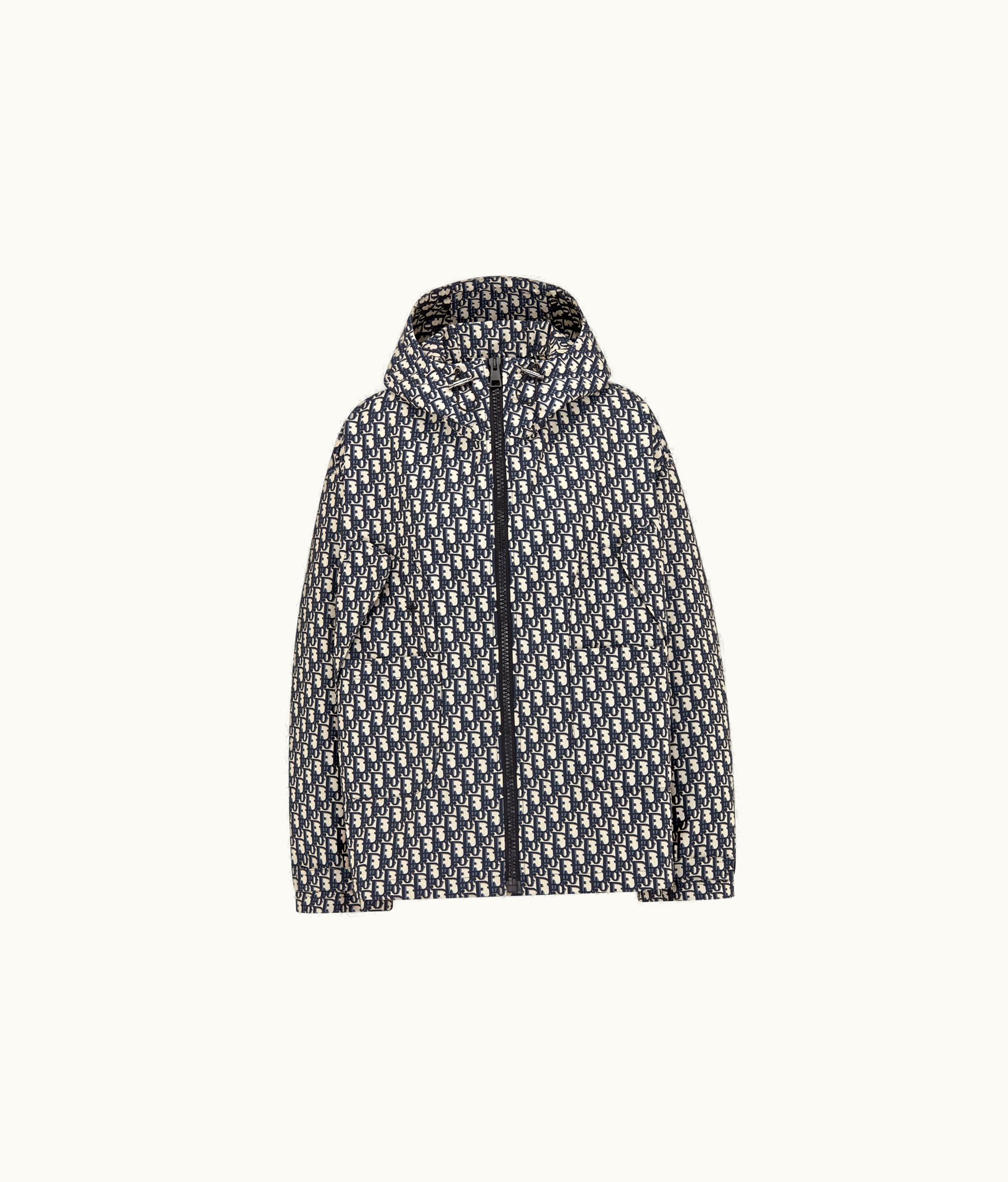 Dior Waterproof Hooded Jacket - Blue Technical Taffeta Jacquard With Dior Oblique Motif