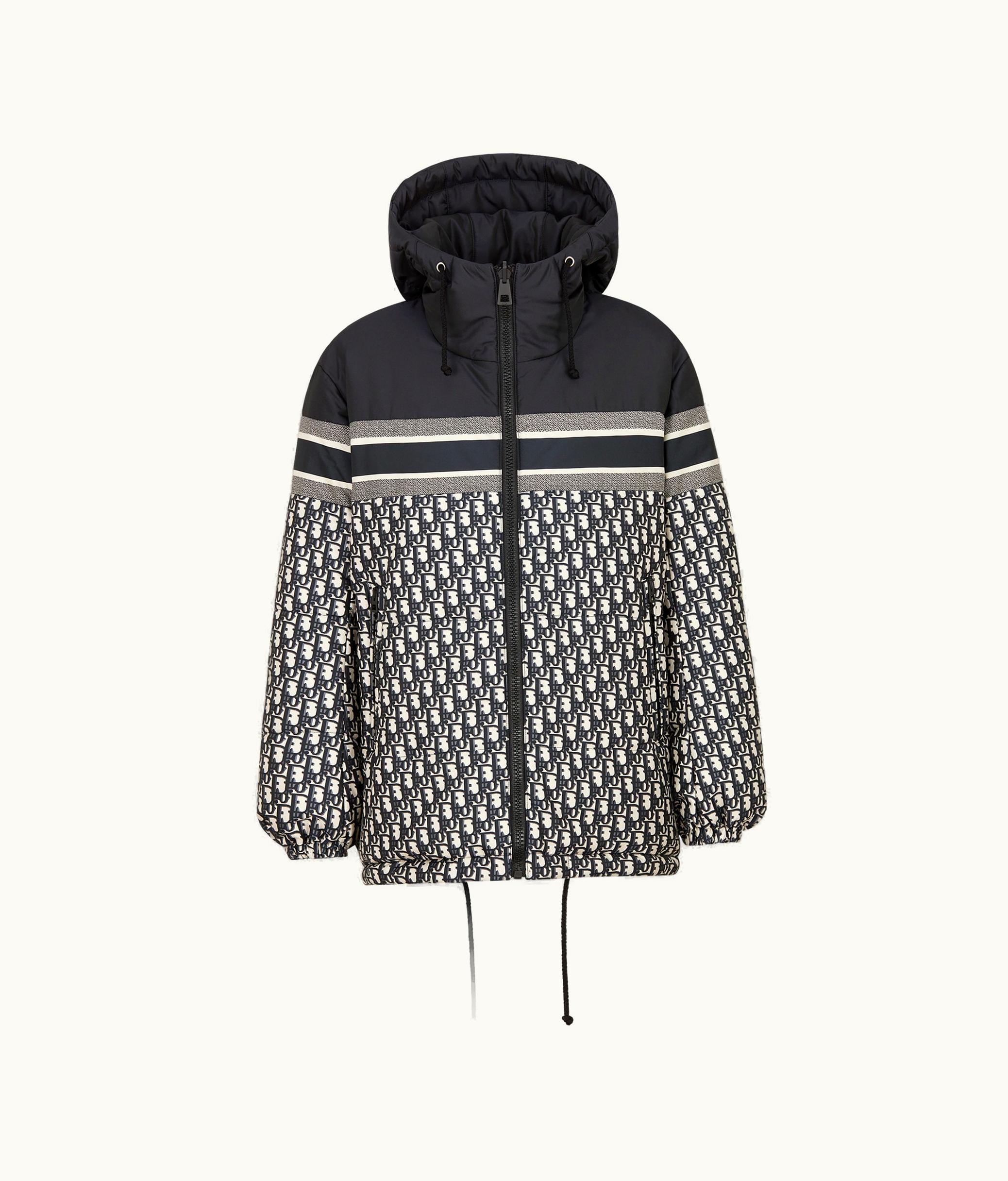 Dior Reversible Long Puffer Jacket - Blue And Ecru Dior Oblique Quilted Technical Taffeta