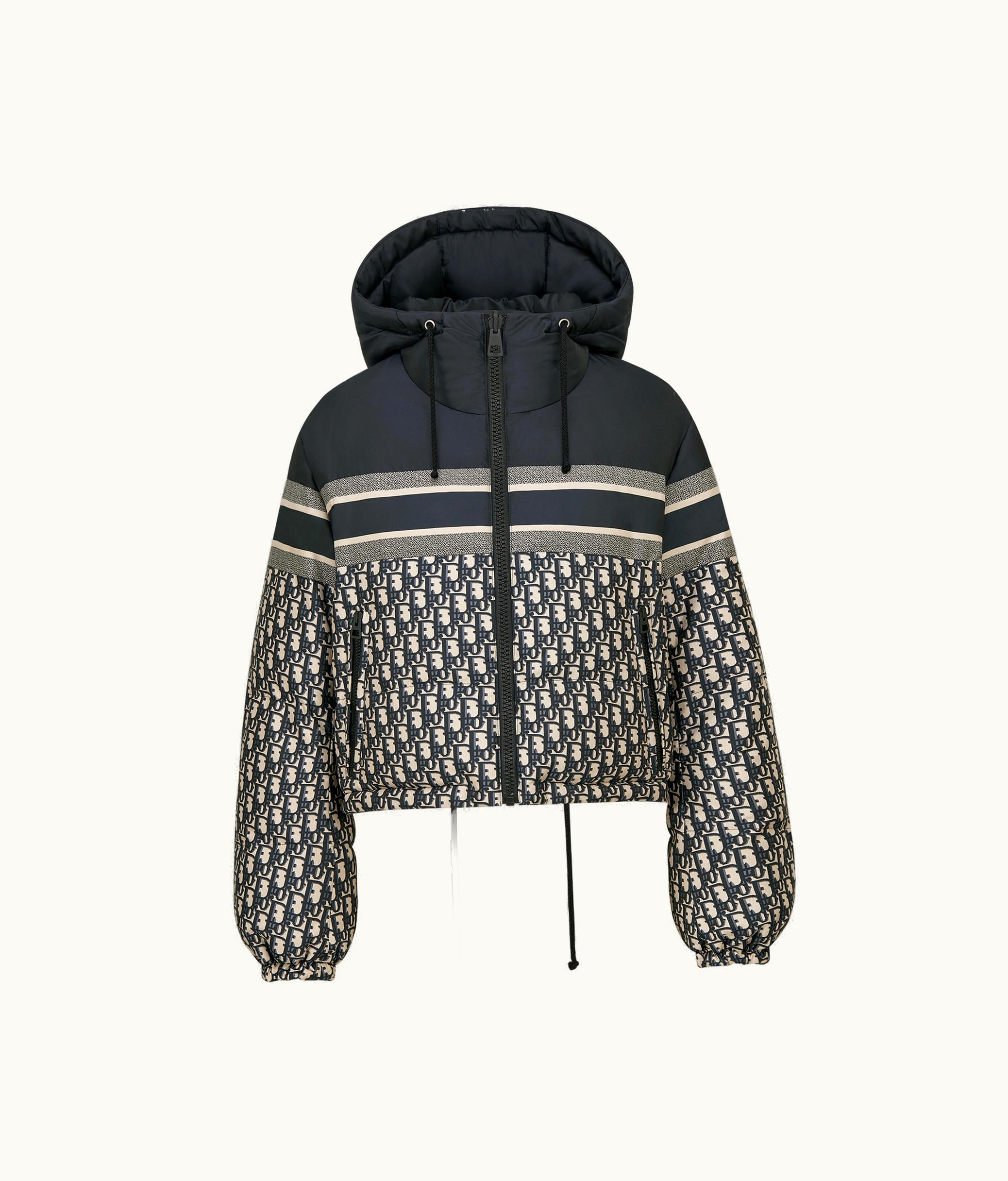 Dior Reversible Cropped Puffer Jacket - Blue And Ecru Dior Oblique Quilted Technical Taffeta