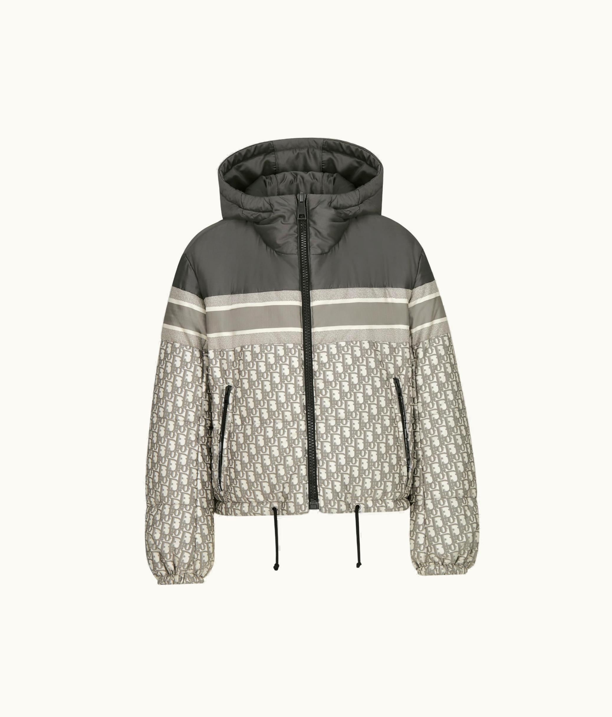 Dior Reversible Cropped Puffer Jacket - Gray And Ecru Dior Oblique Quilted Technical Taffeta