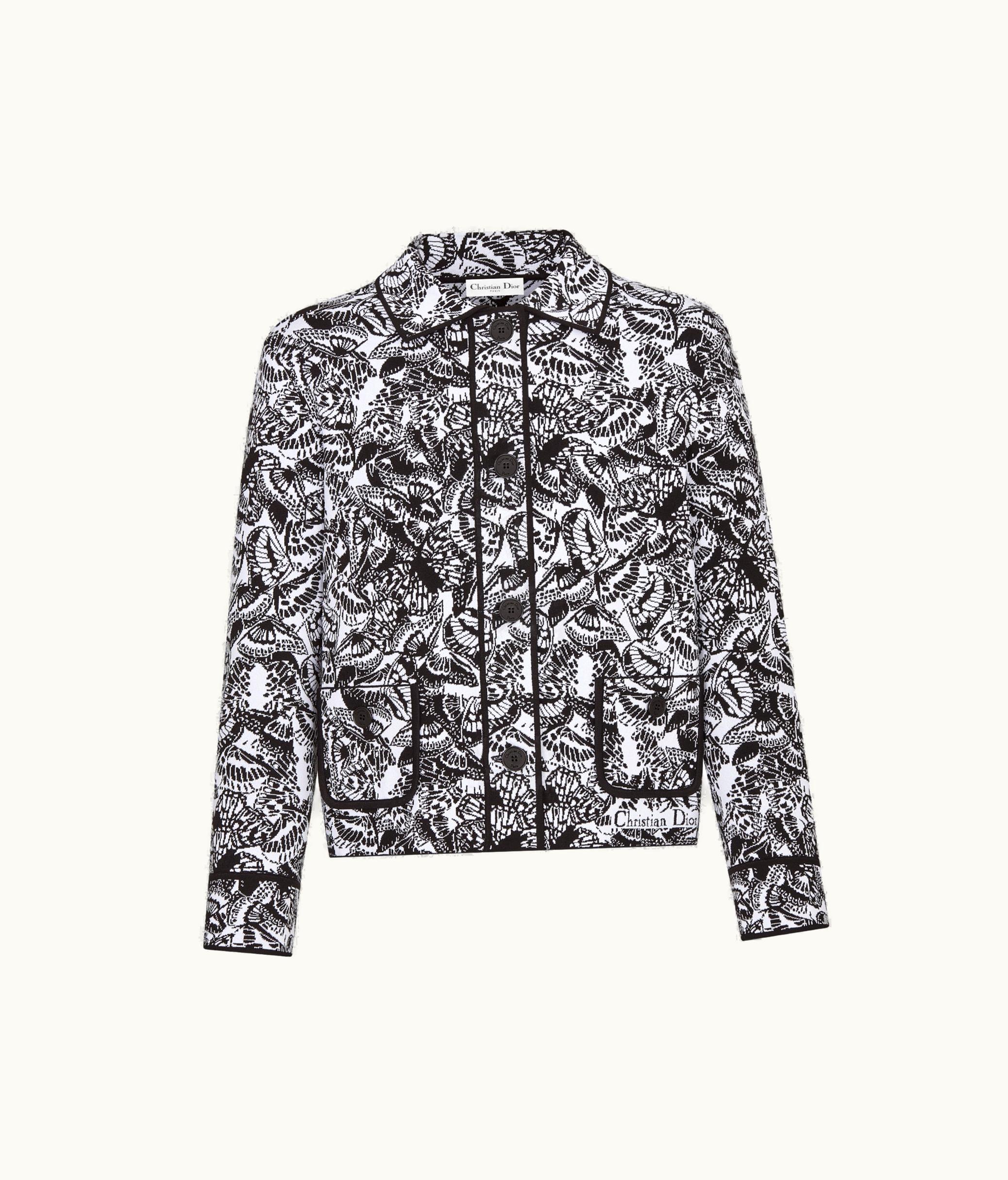 Dior Dior Cropped Jacket - Black And White Technical Jacquard With Butterflies Motif