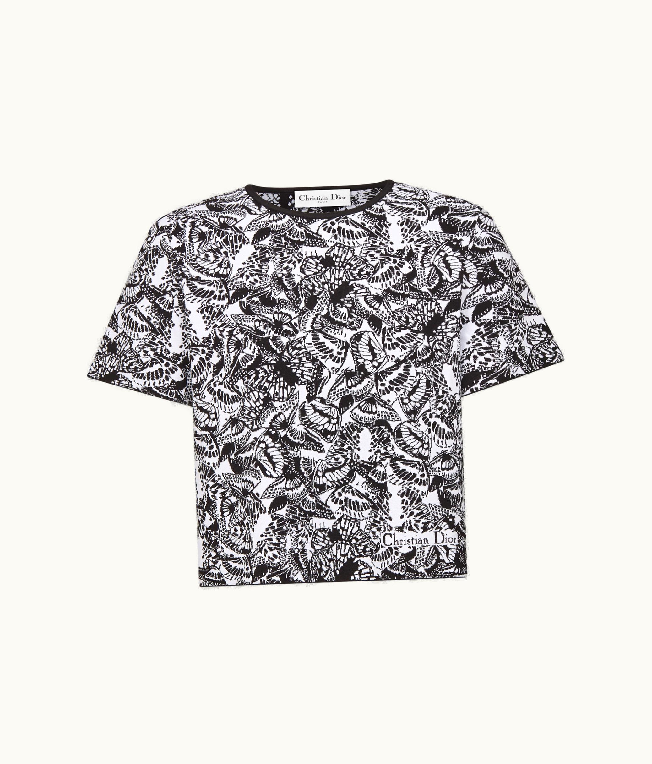 Dior Dior Short-Sleeved Top - Black And White Technical Jacquard With Allover Butterfly Motif