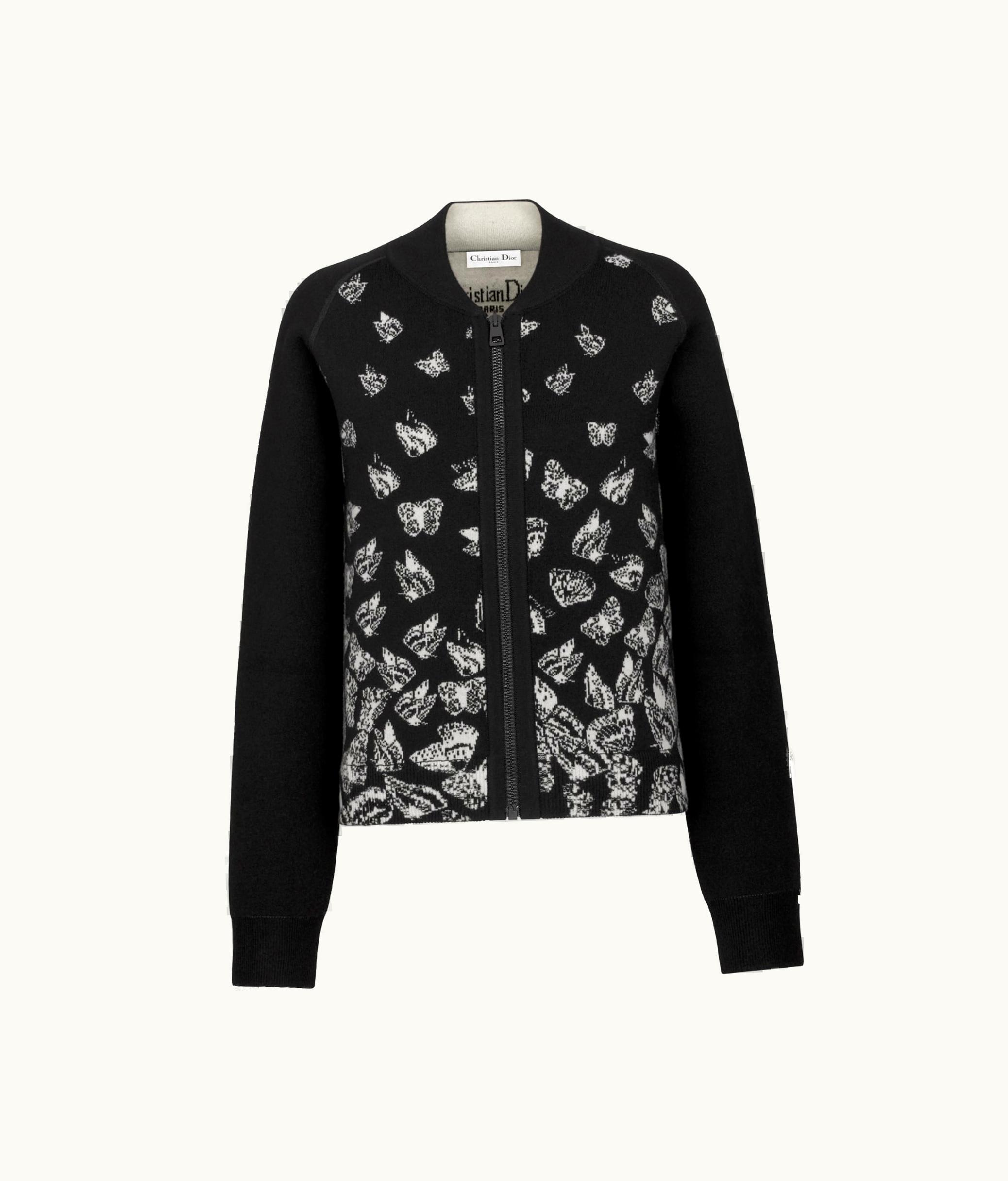 Dior Dioralps Reversible Bomber Jacket - Black Technical Cashmere Knit With Gradient Butterflies Motif