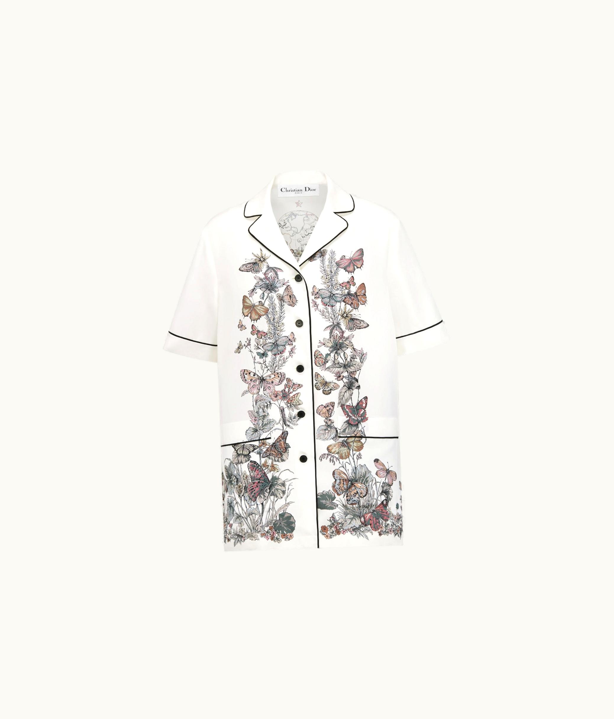 Dior Dior Short-Sleeved Shirt - White And Pastel Pink Toile De Jouy Mexico Silk Twill