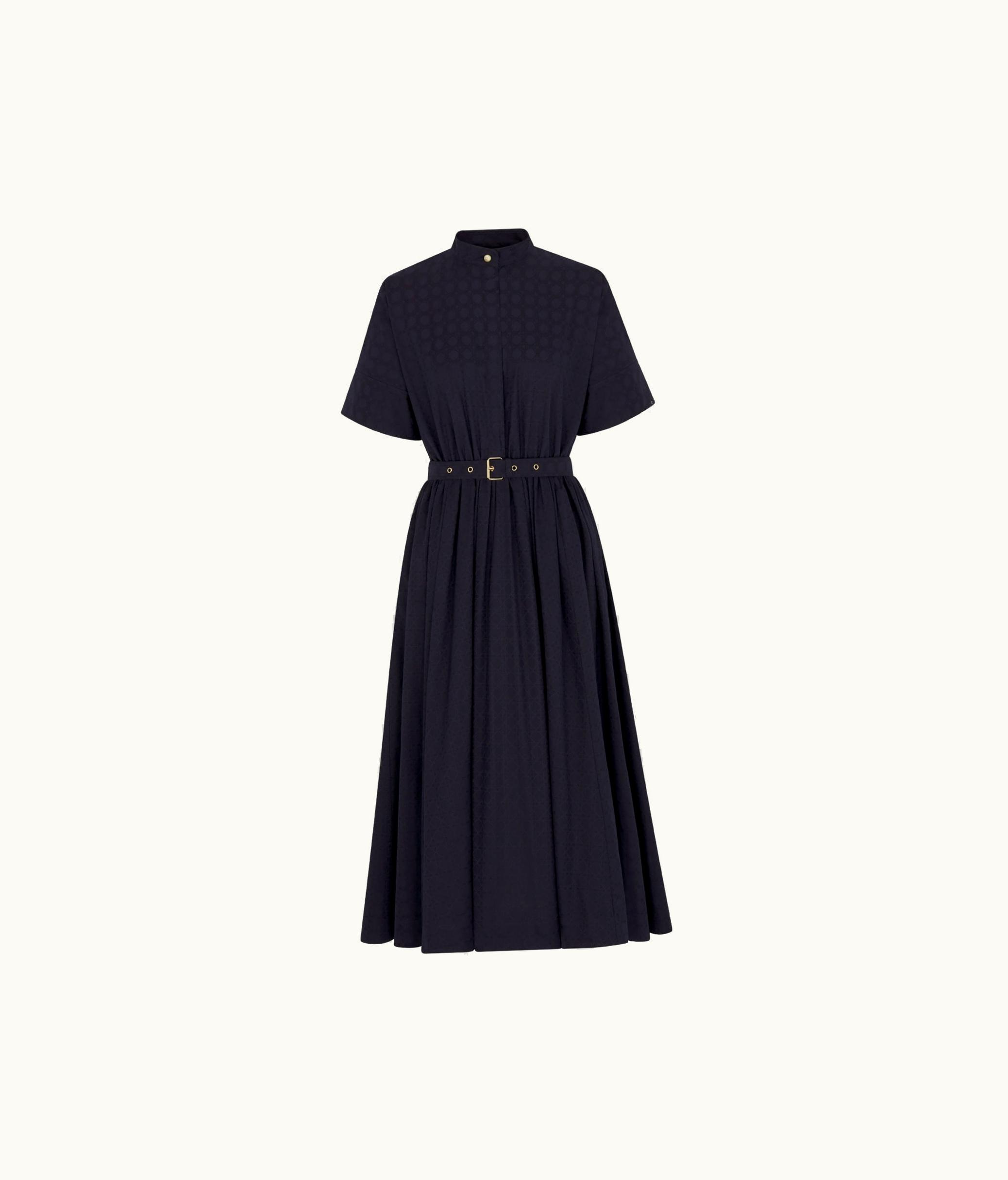 Dior Dior Mid-Length Belted Macrocannage Dress - Deep Blue Cotton