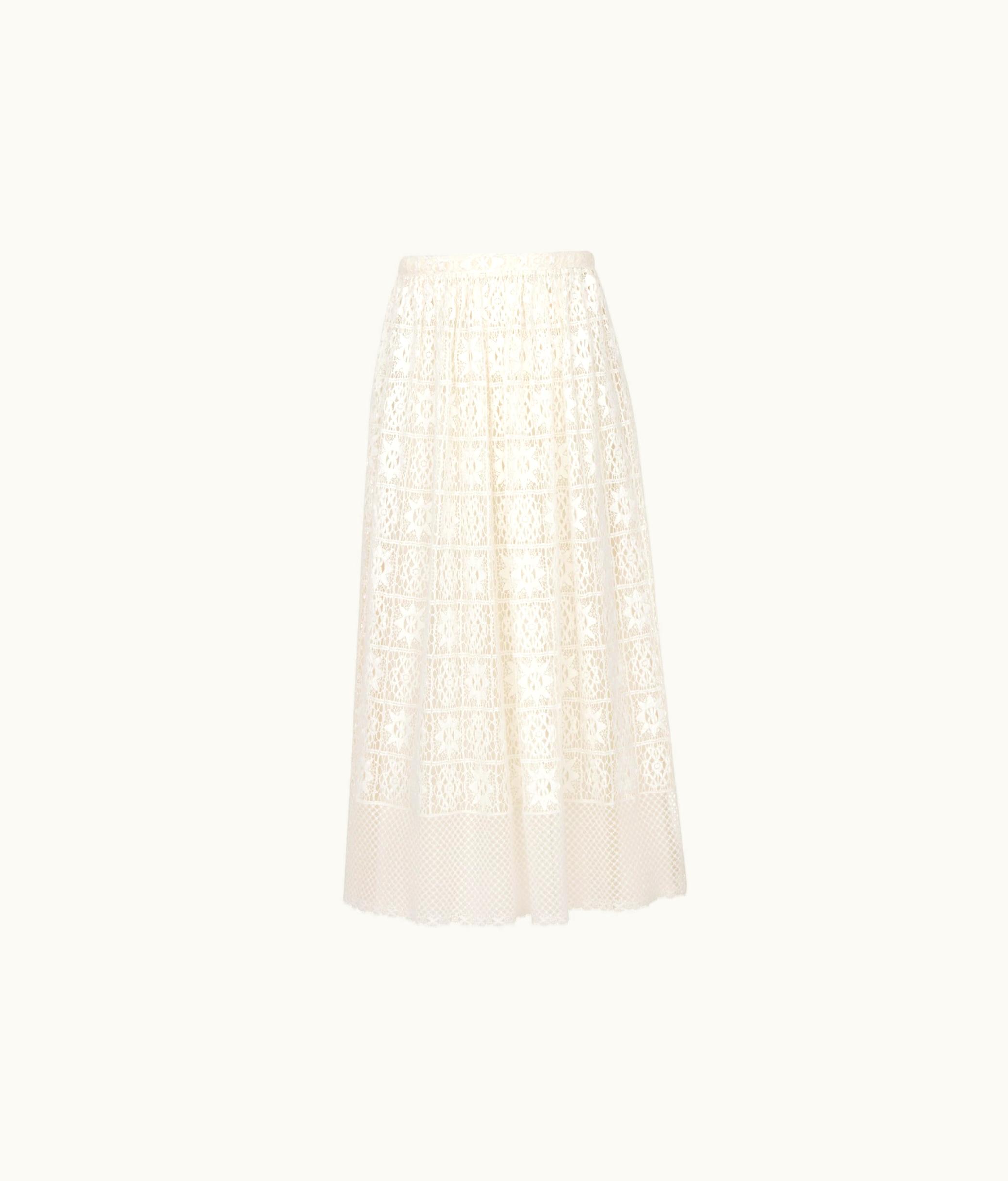 Dior Dior Flared Mid-Length Skirt - Ecru Technical Cotton Lace With Star Motif