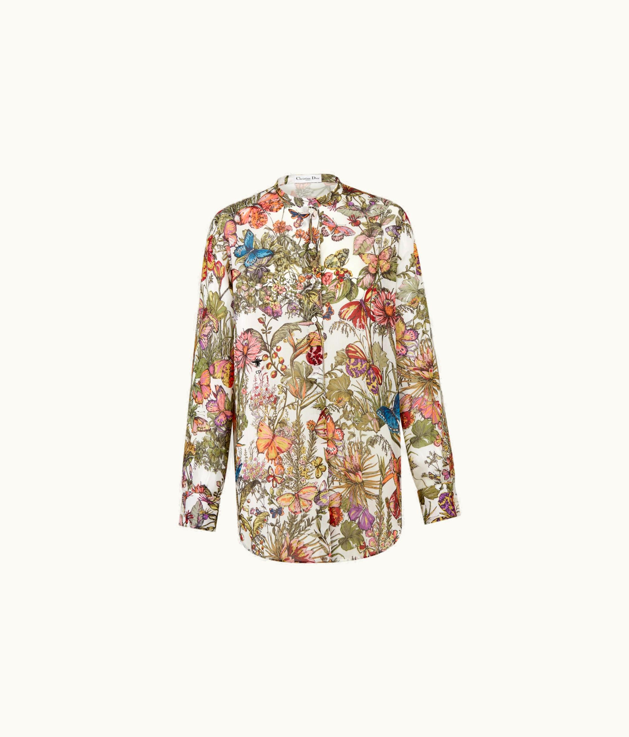 Dior Dior Blouse - White Cotton Voile With Multicolor Mexico Millefiori Motif