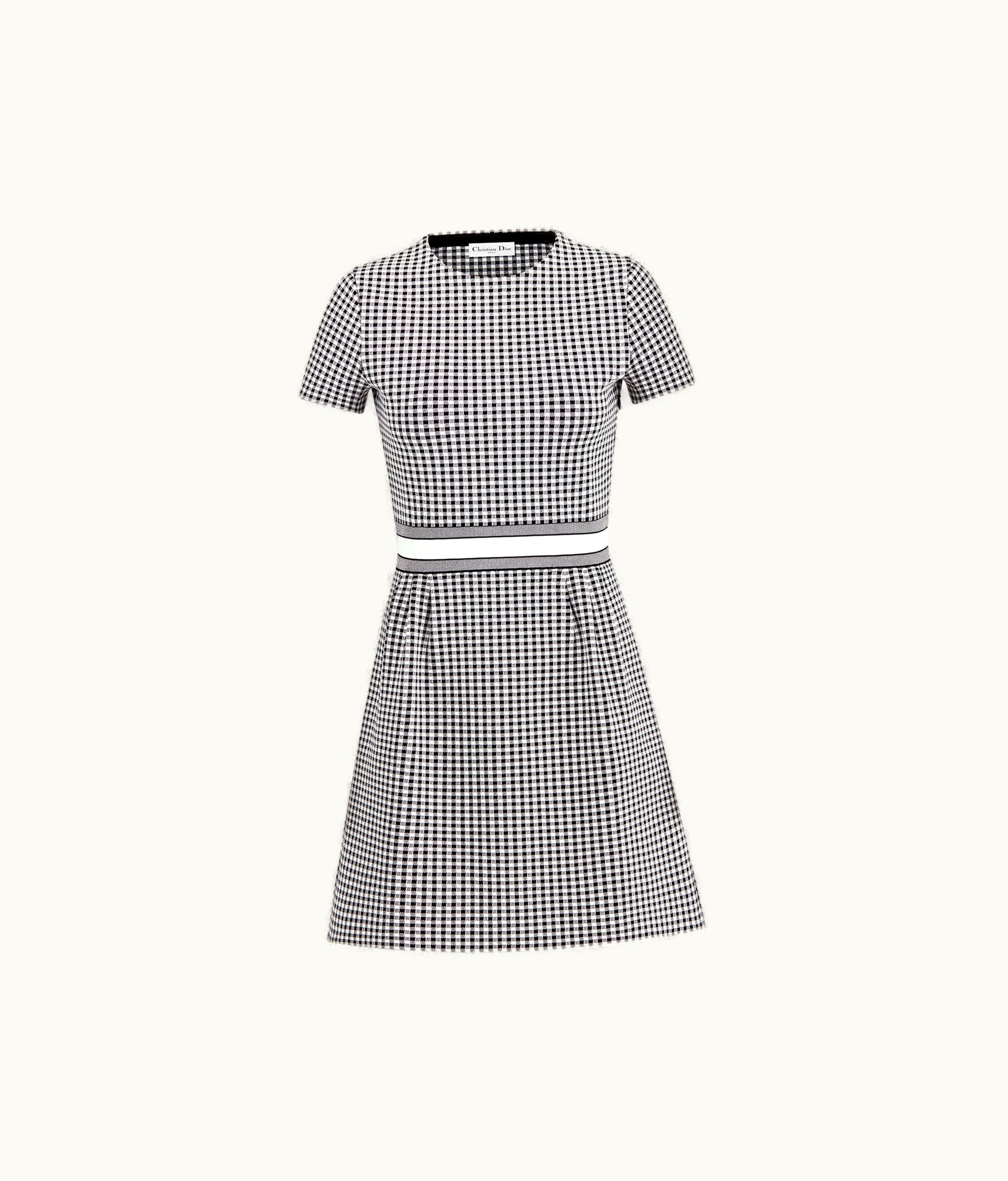 Dior Short Flared Dress - Gray And Black Check'n'Dior Knit