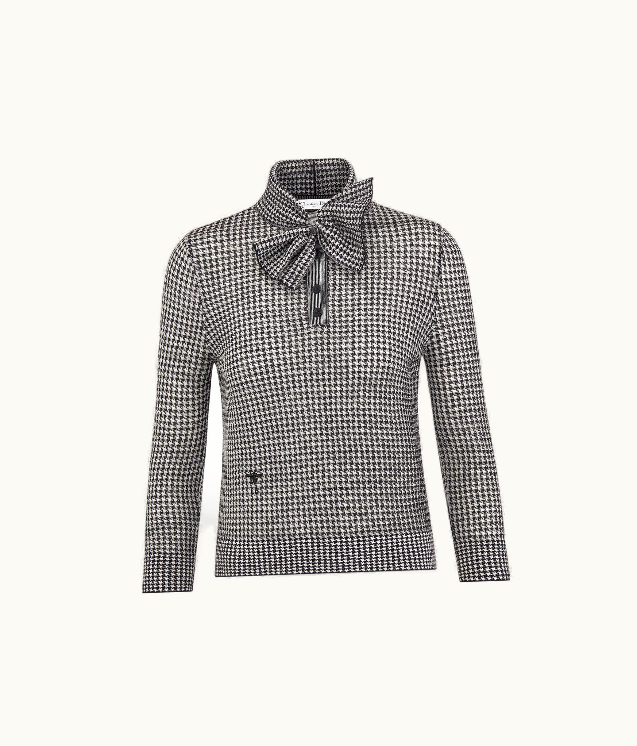 Dior Dior Bow Collar Sweater - Black And White Houndstooth Wool Knit