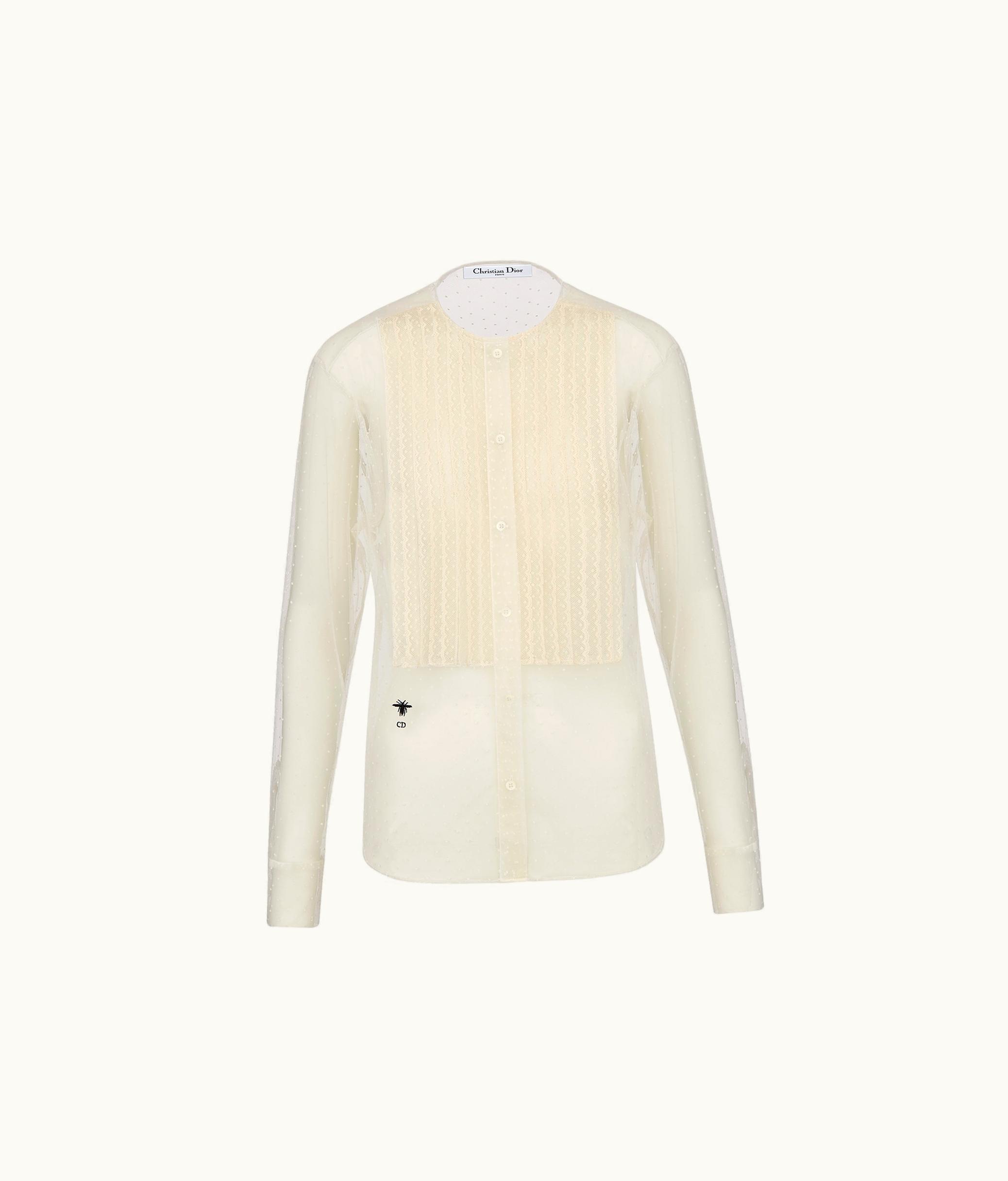Dior Dior Sheer Blouse With Plastron - Ecru Plumetis Tulle