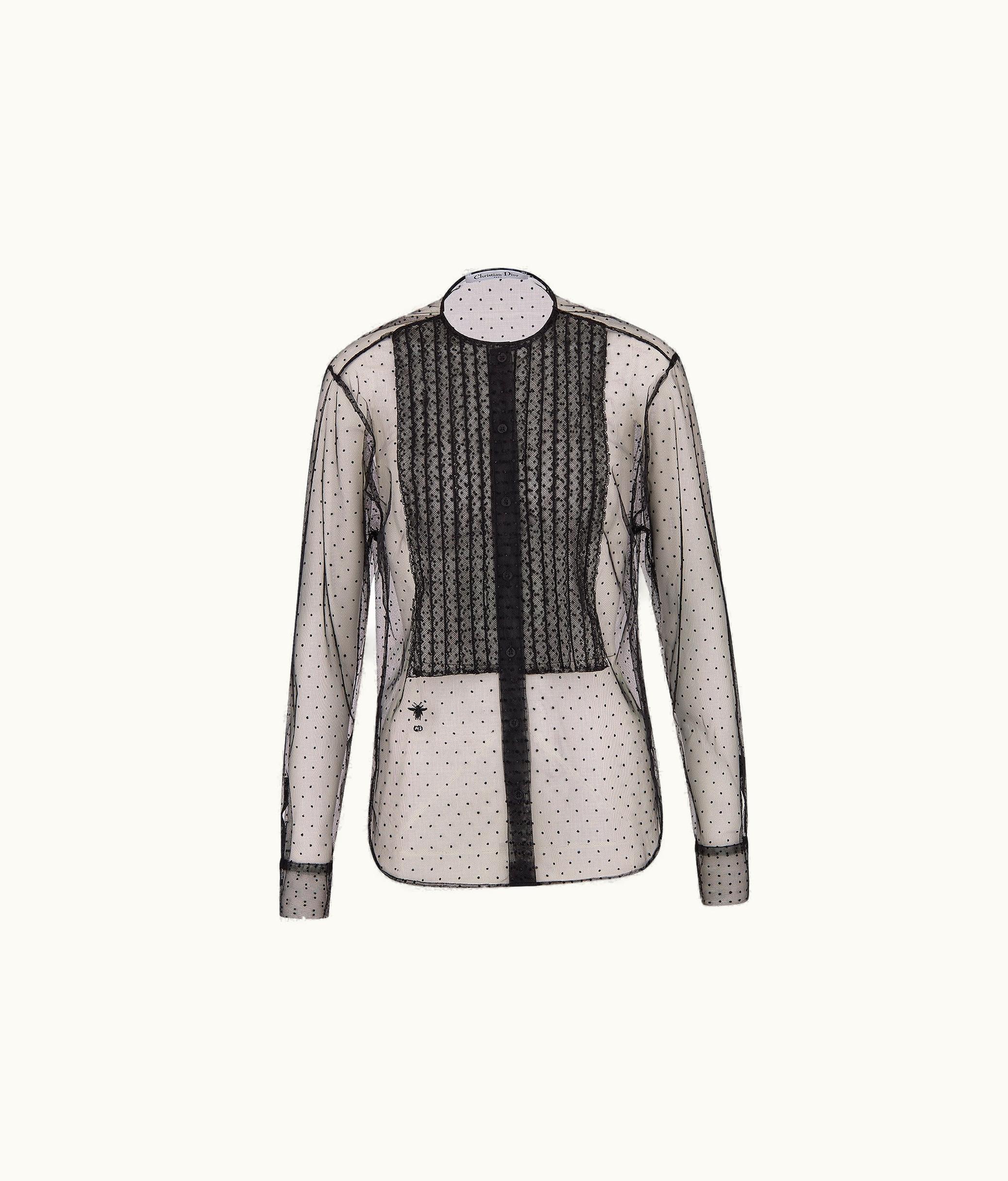Dior Dior Sheer Blouse With Plastron - Black Plumetis Tulle