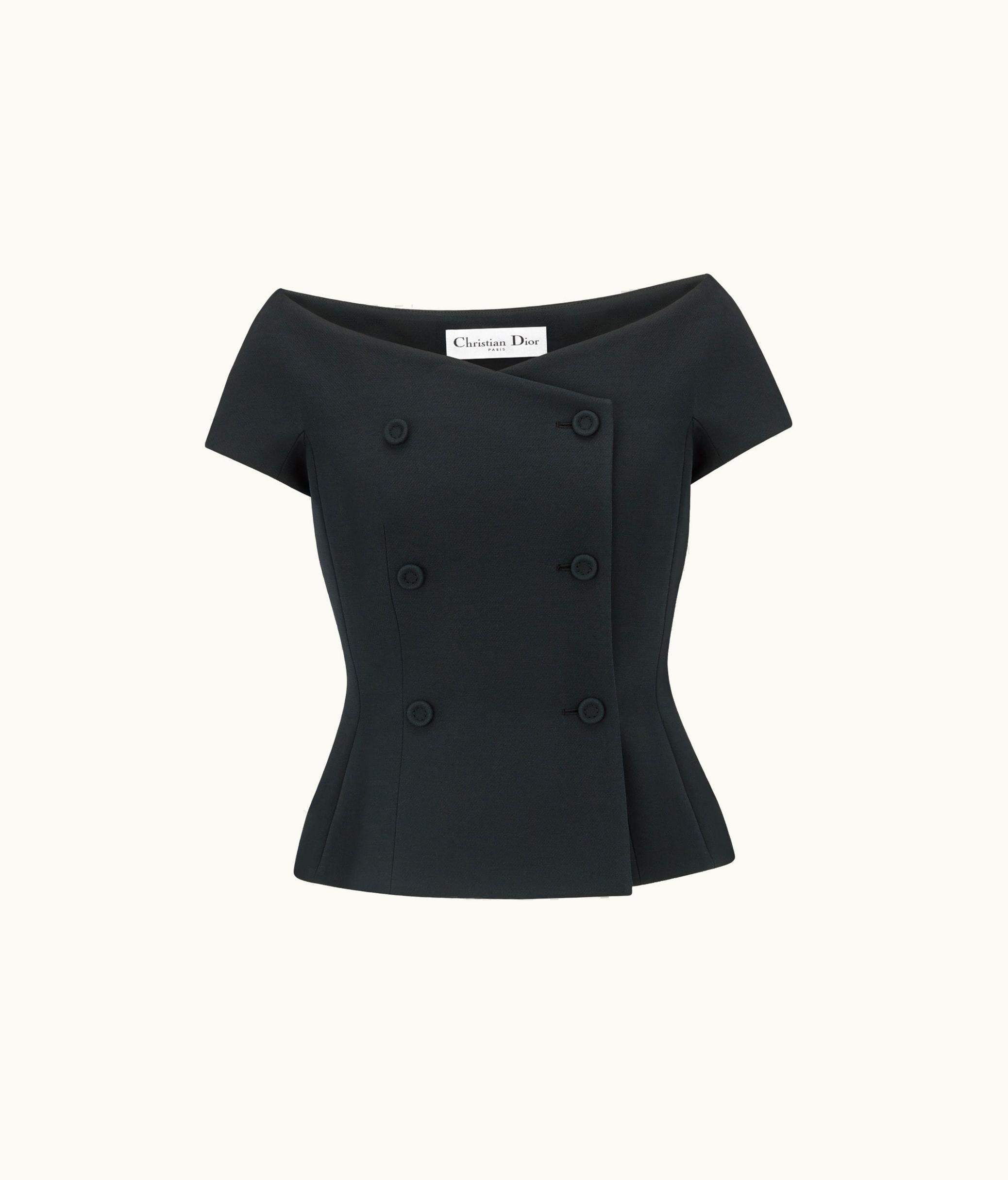 Dior Dior Off-The-Shoulder Jacket - Black Double-Breasted Wool And Silk