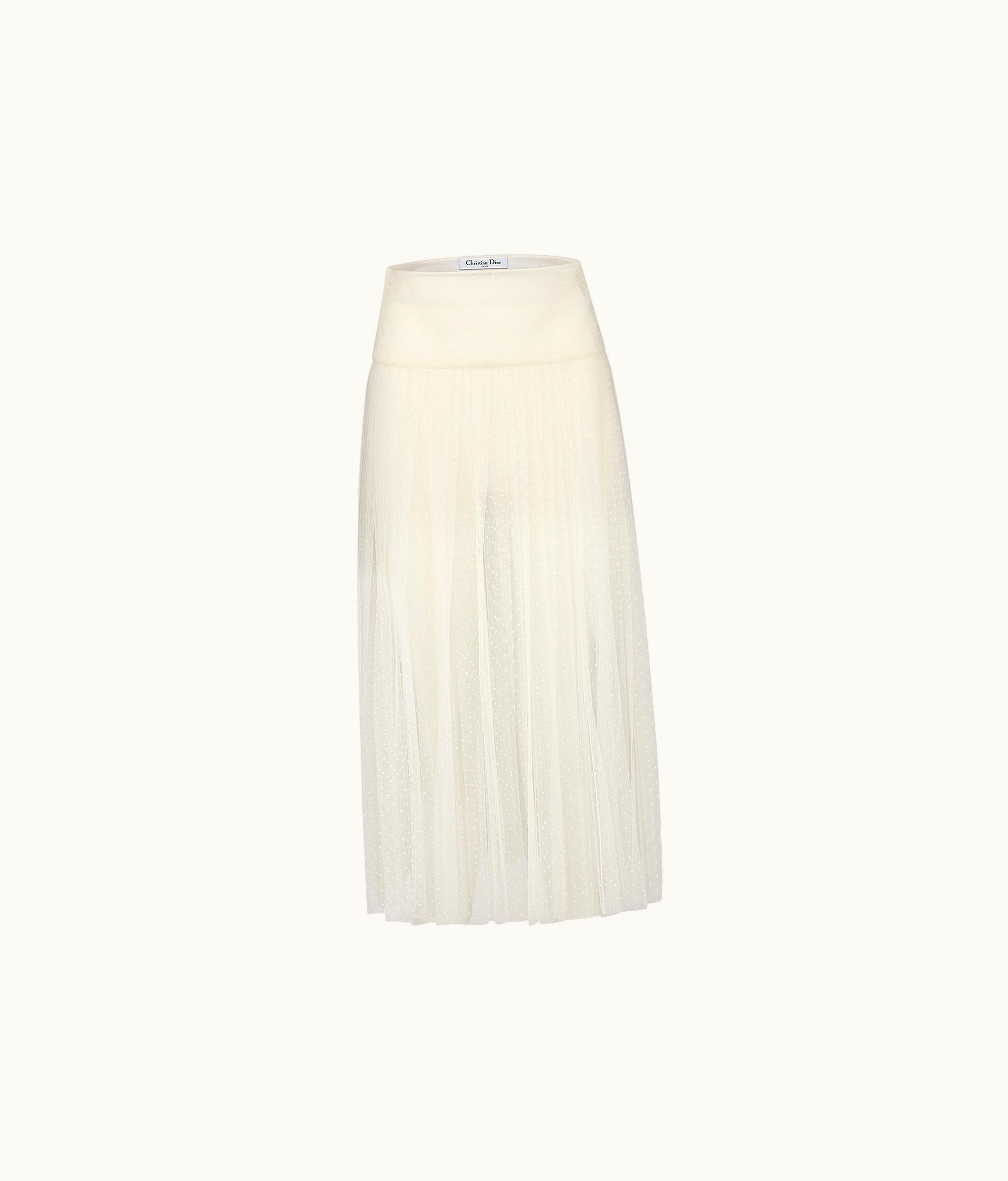 Dior Dior Mid-Length Pleated Skirt - Ecru Plumetis Tulle