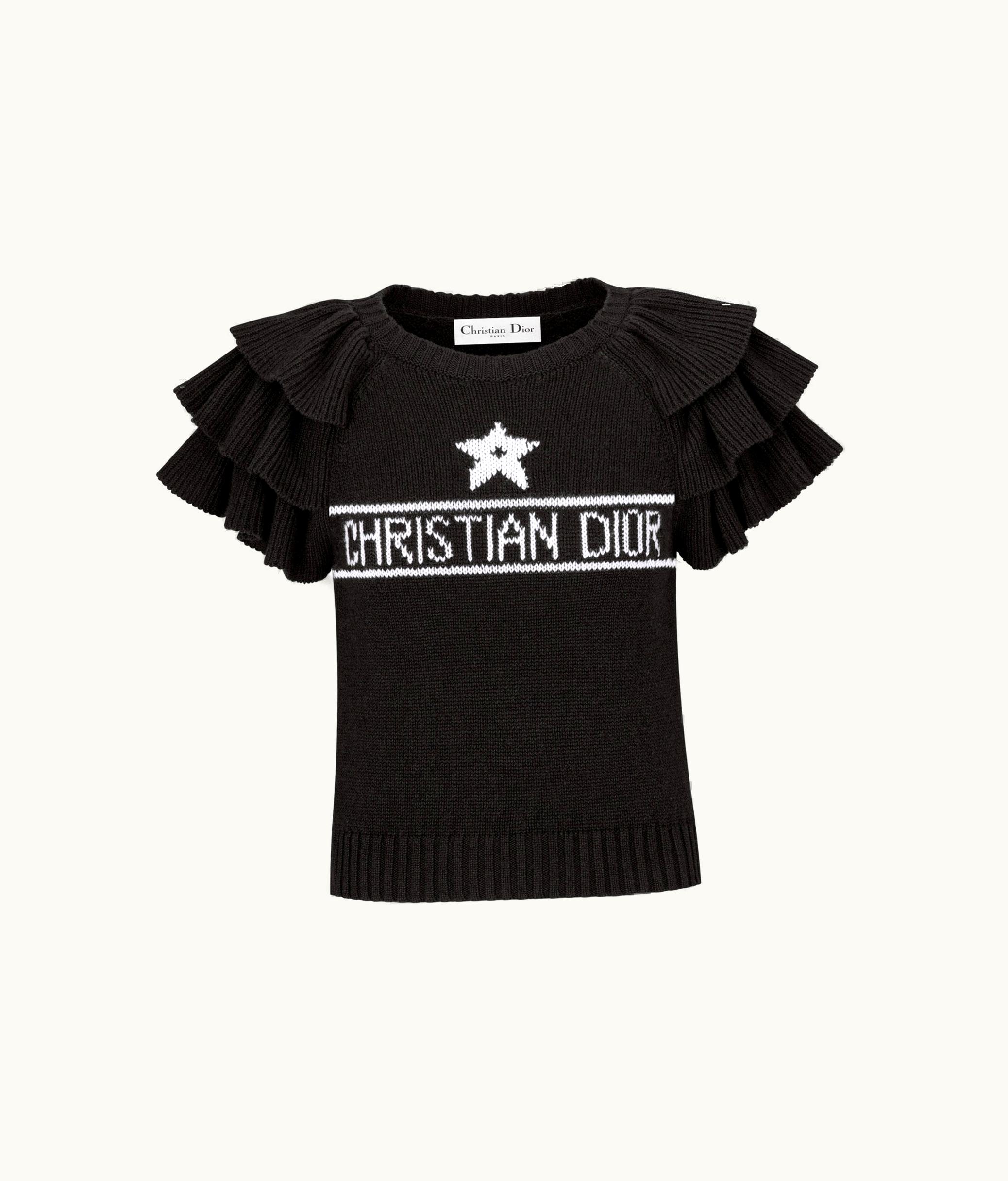 Dior Dior Sweater With Ruffles - Black Cashmere Knit With Signature