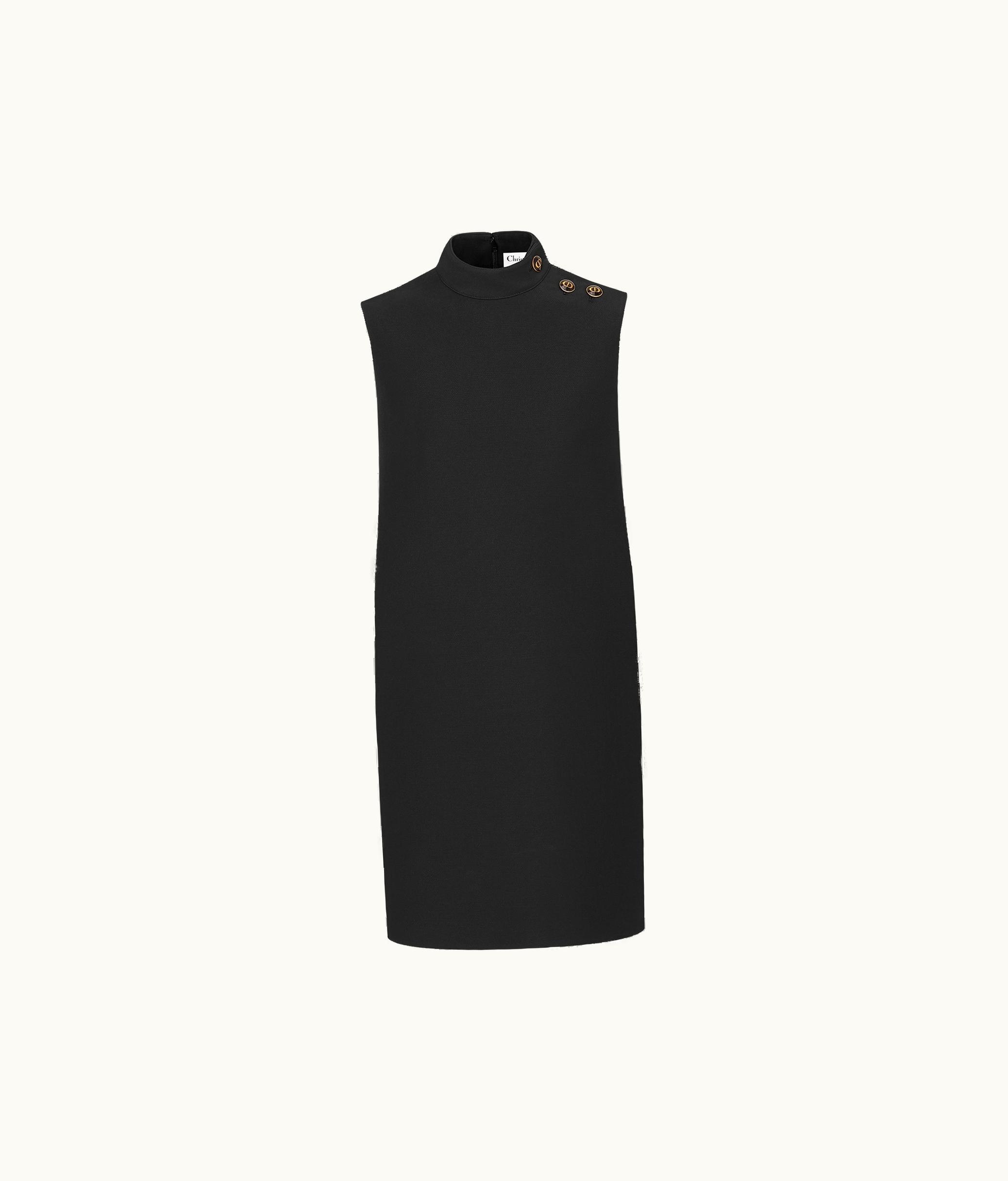 Dior Dior Short Dress With 'CD' Buttons - Black Wool And Silk