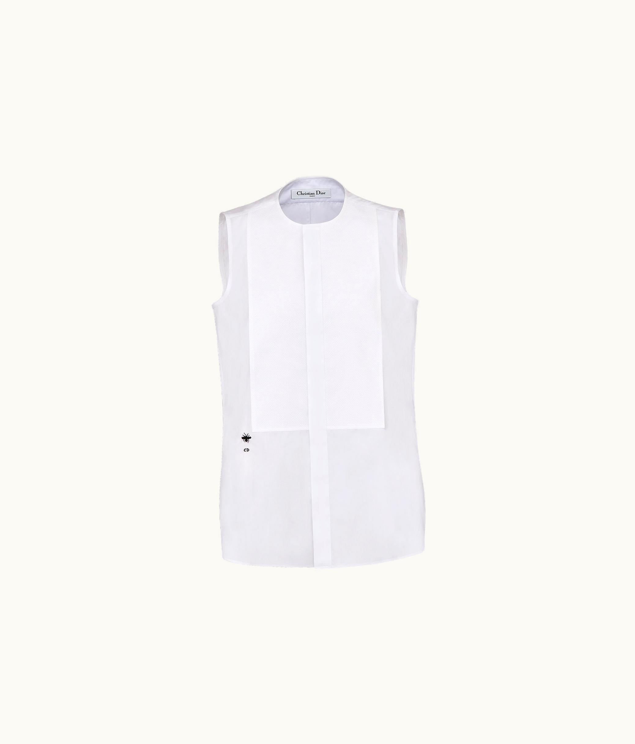 Dior Dior Sleeveless Blouse With Plastron - White Cotton Poplin