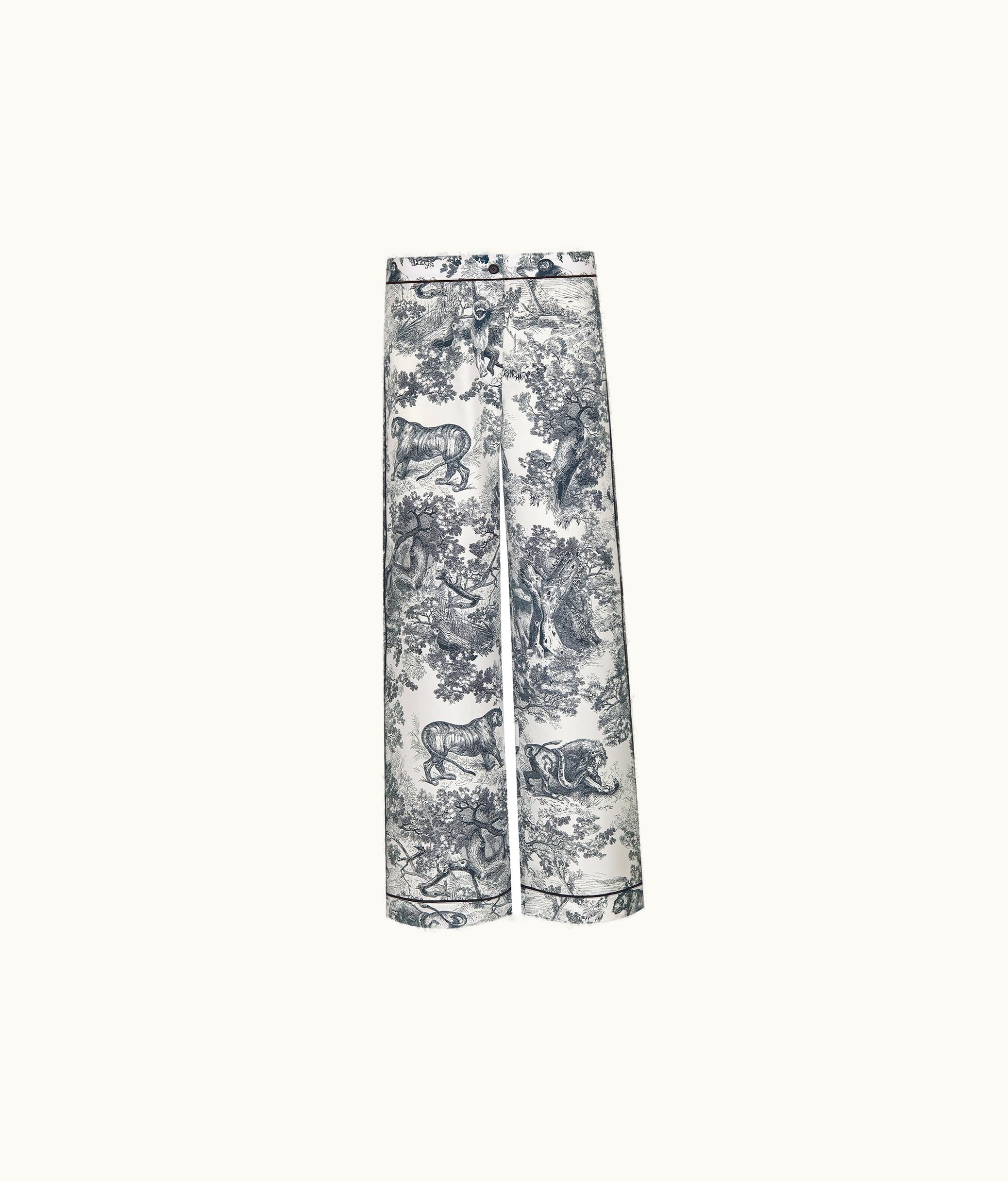 Dior Dior Chez Moi Pants - White Silk Twill With Navy Blue Toile De Jouy Motif