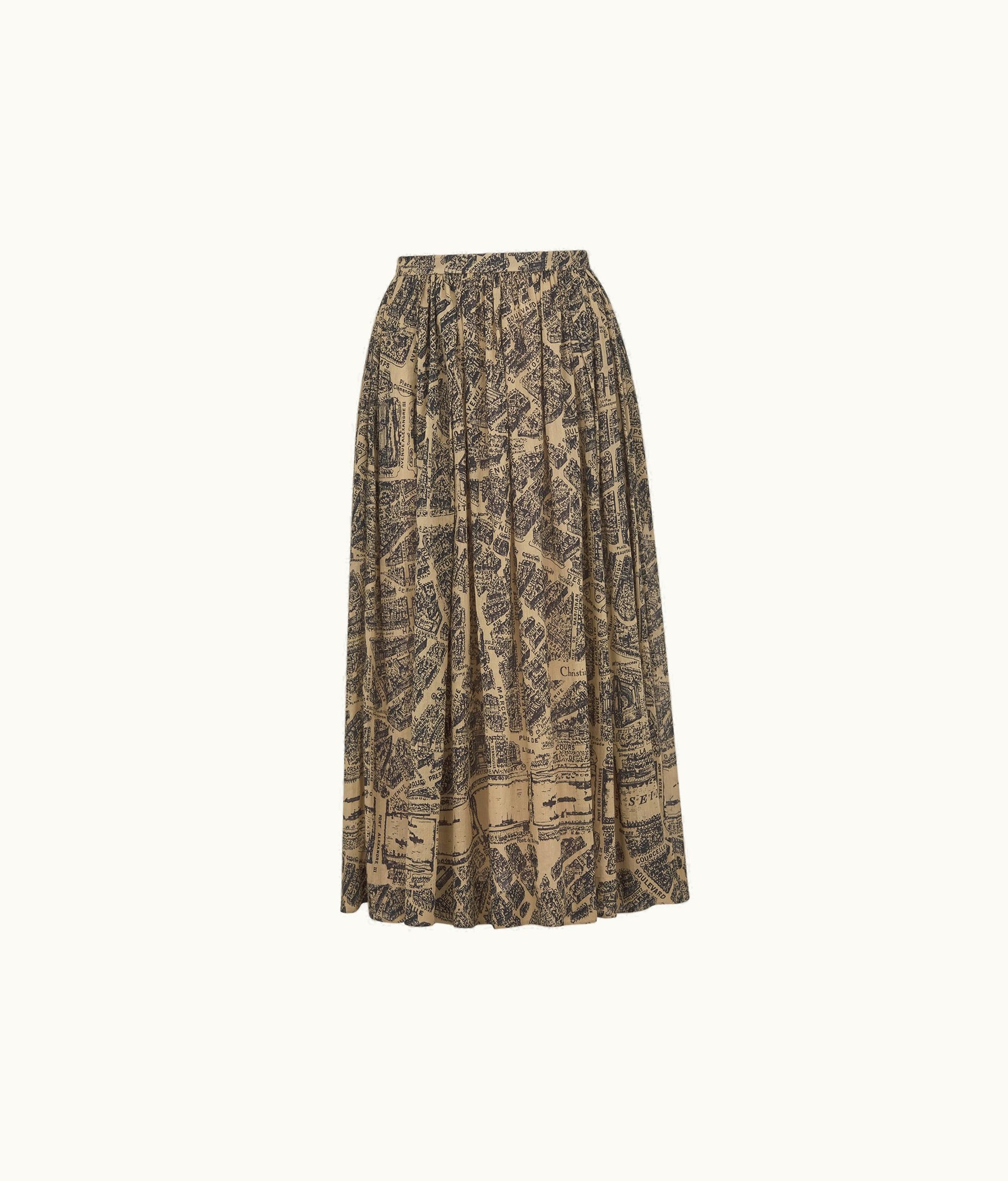 Dior Dior Mid-Length Pleated Skirt - Beige And Black Cotton Voile With Plan De Paris Motif
