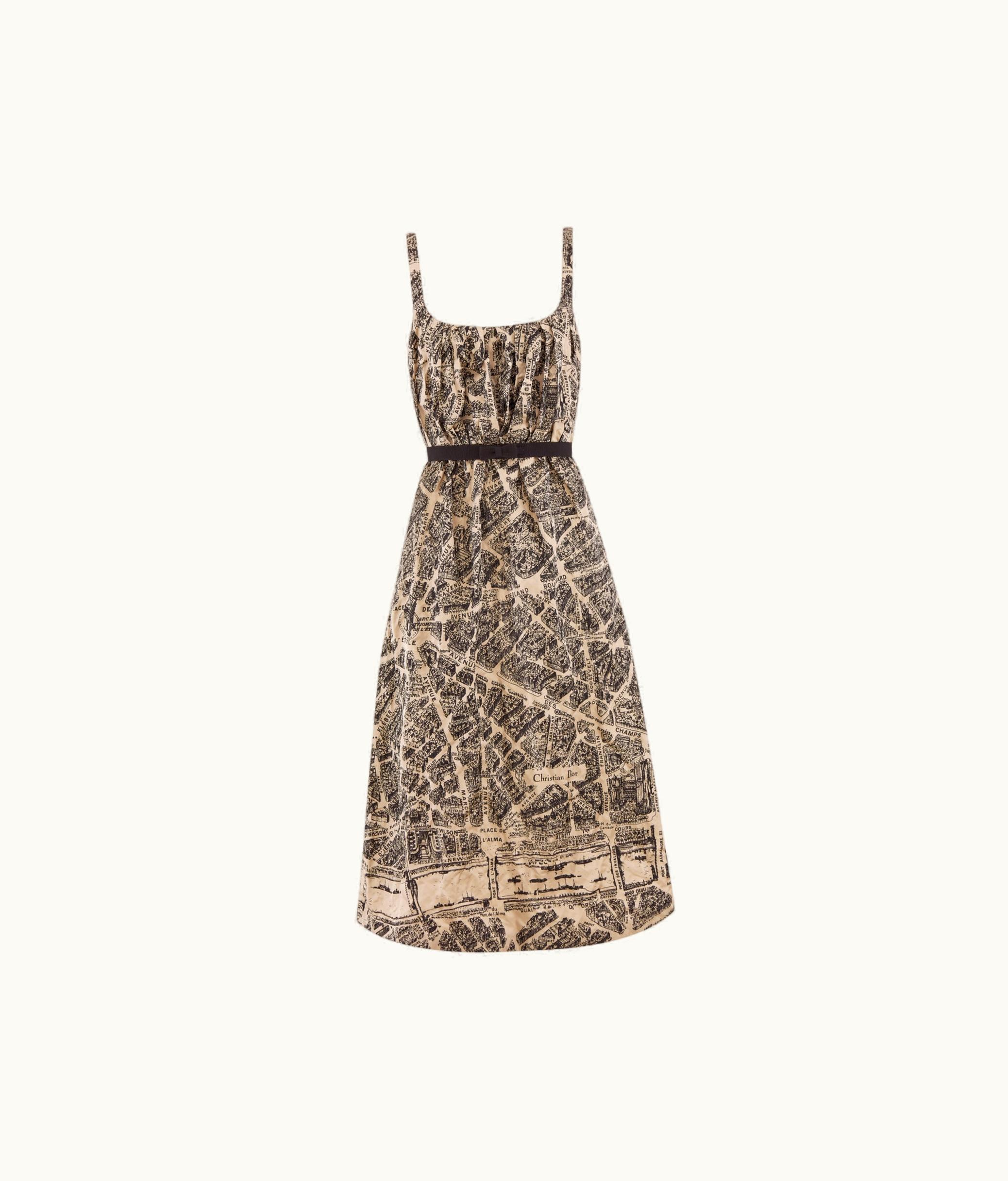Dior Dior Belted Mid-Length Dress - Beige And Black Technical Silk Radzimir With Plan De Paris Motif