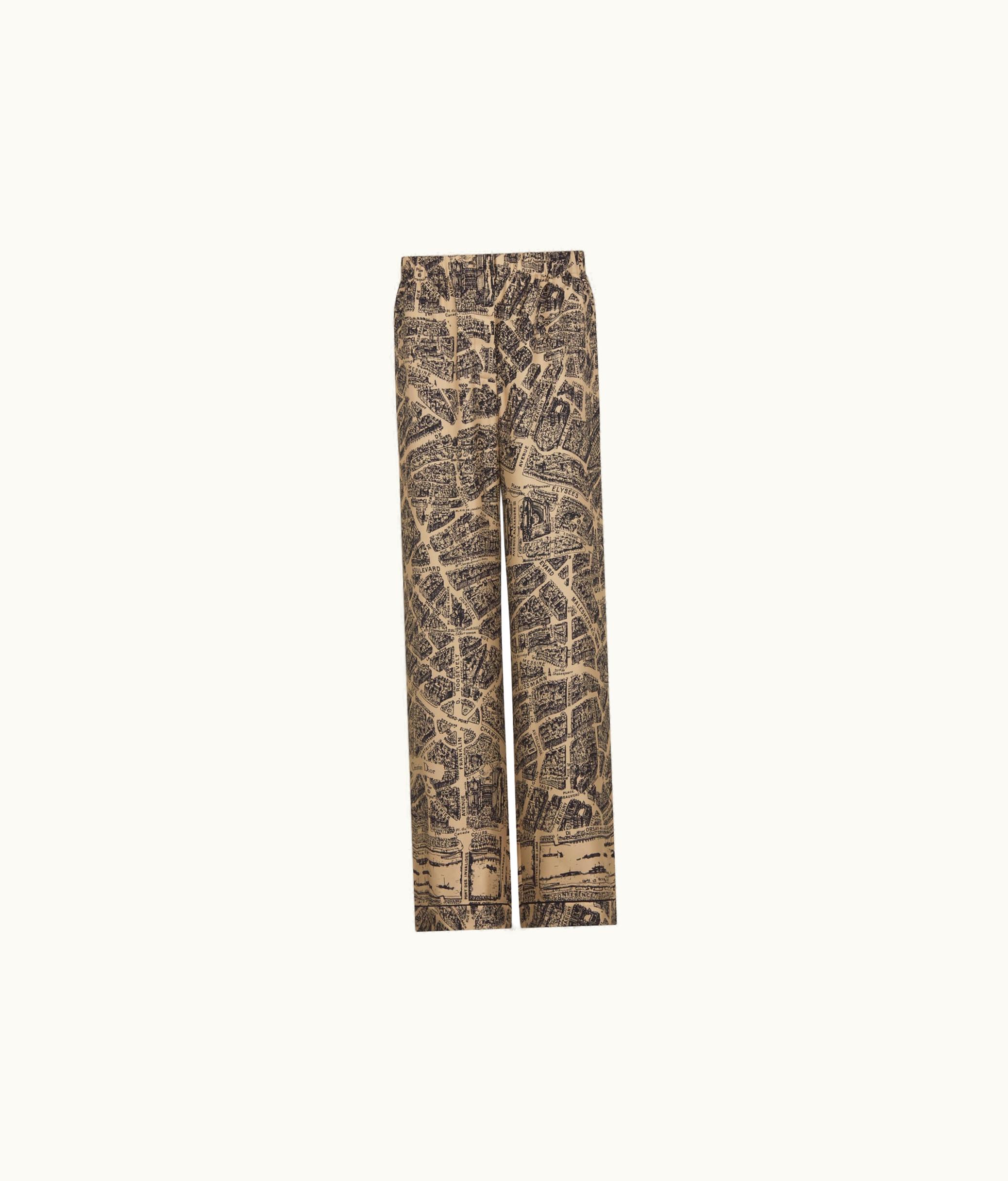 Dior Dior Chez Moi Pants - Beige And Black Silk Twill With Plan De Paris Motif