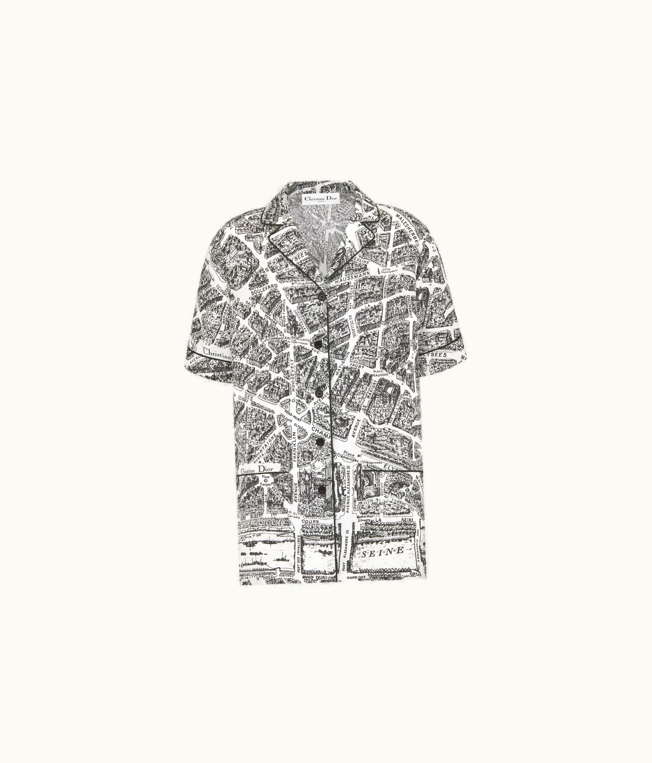 Dior Dior Short-Sleeved Shirt - White And Black Silk Twill With Plan De Paris Motif