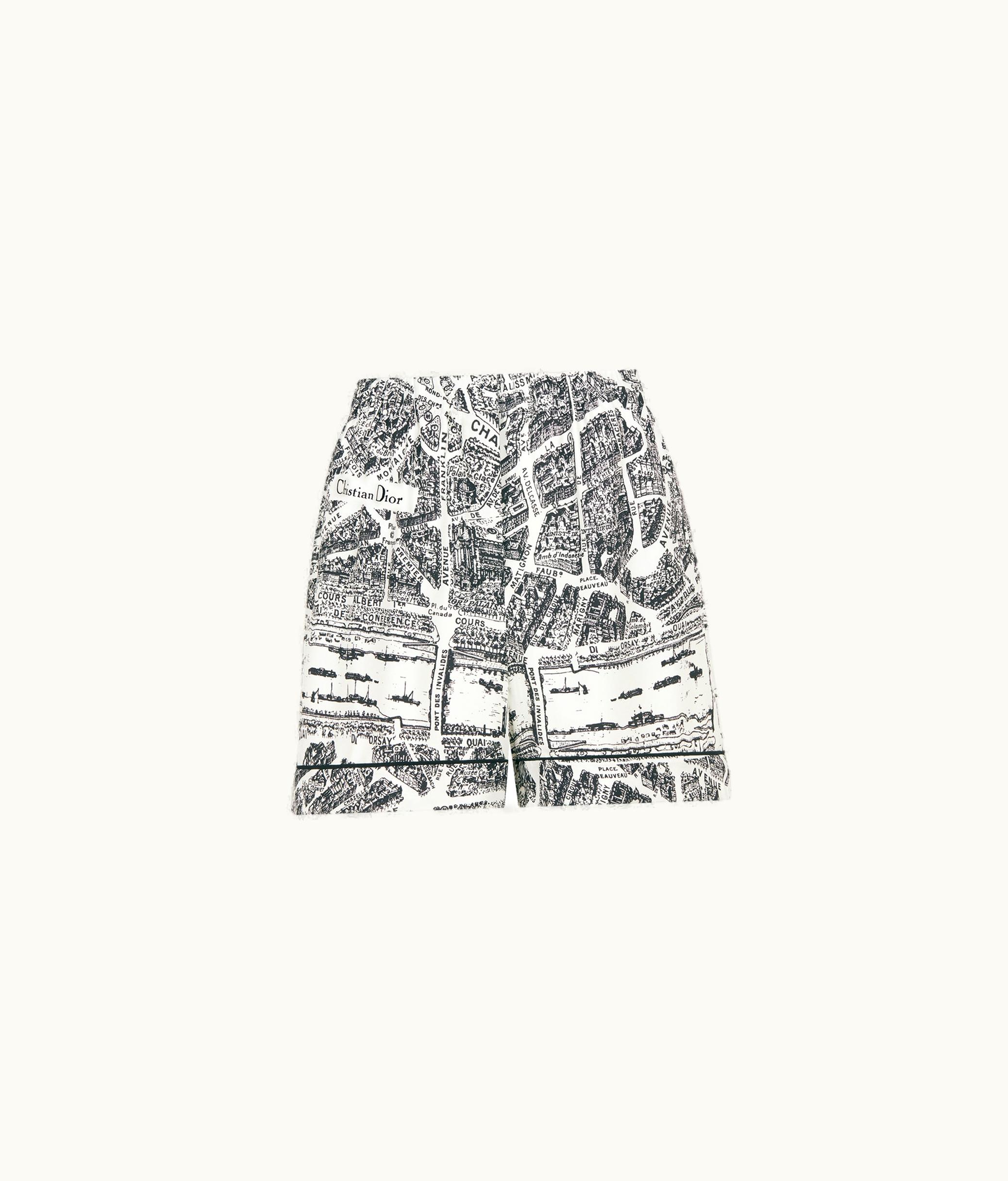 Dior Dior Shorts - White And Black Silk Twill With Plan De Paris Motif