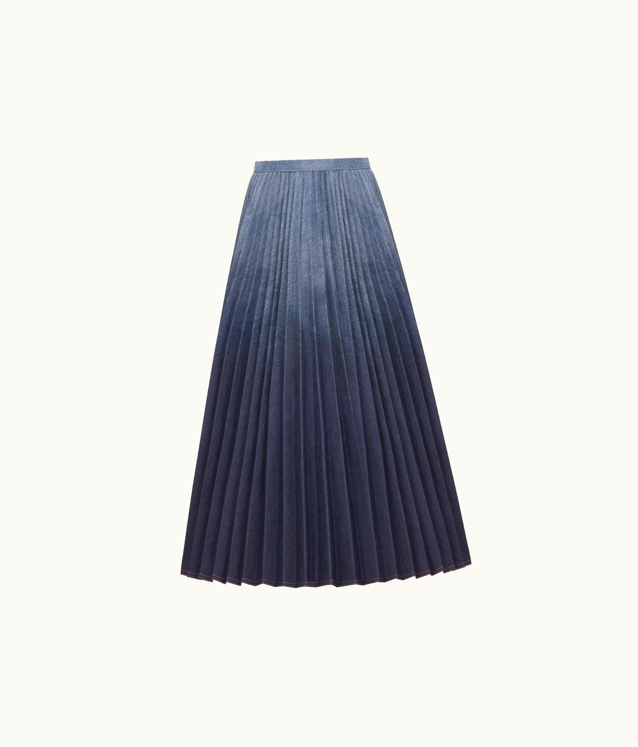 Dior Dior Pleated Mid-Length Skirt - Gradient Blue Cotton Denim