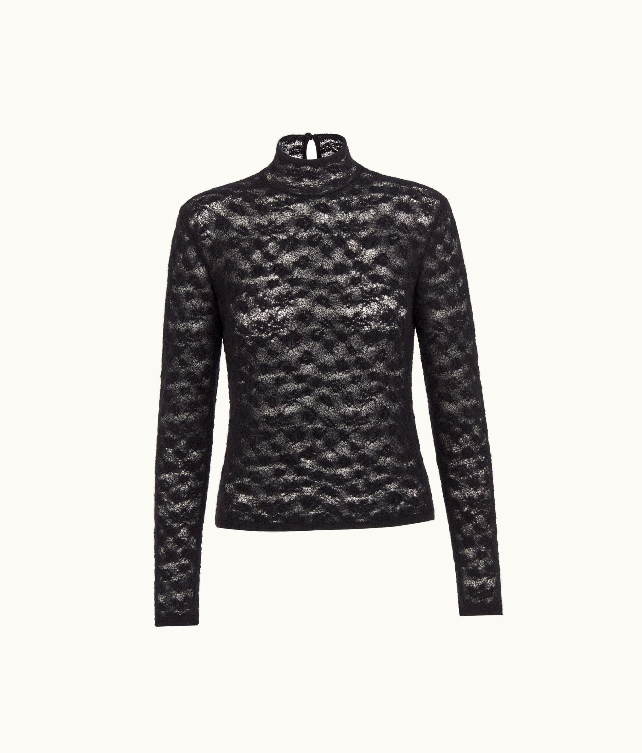 Dior Dior Stand-Collar Sweater - Black Technical Mohair And Wool Openwork Knit
