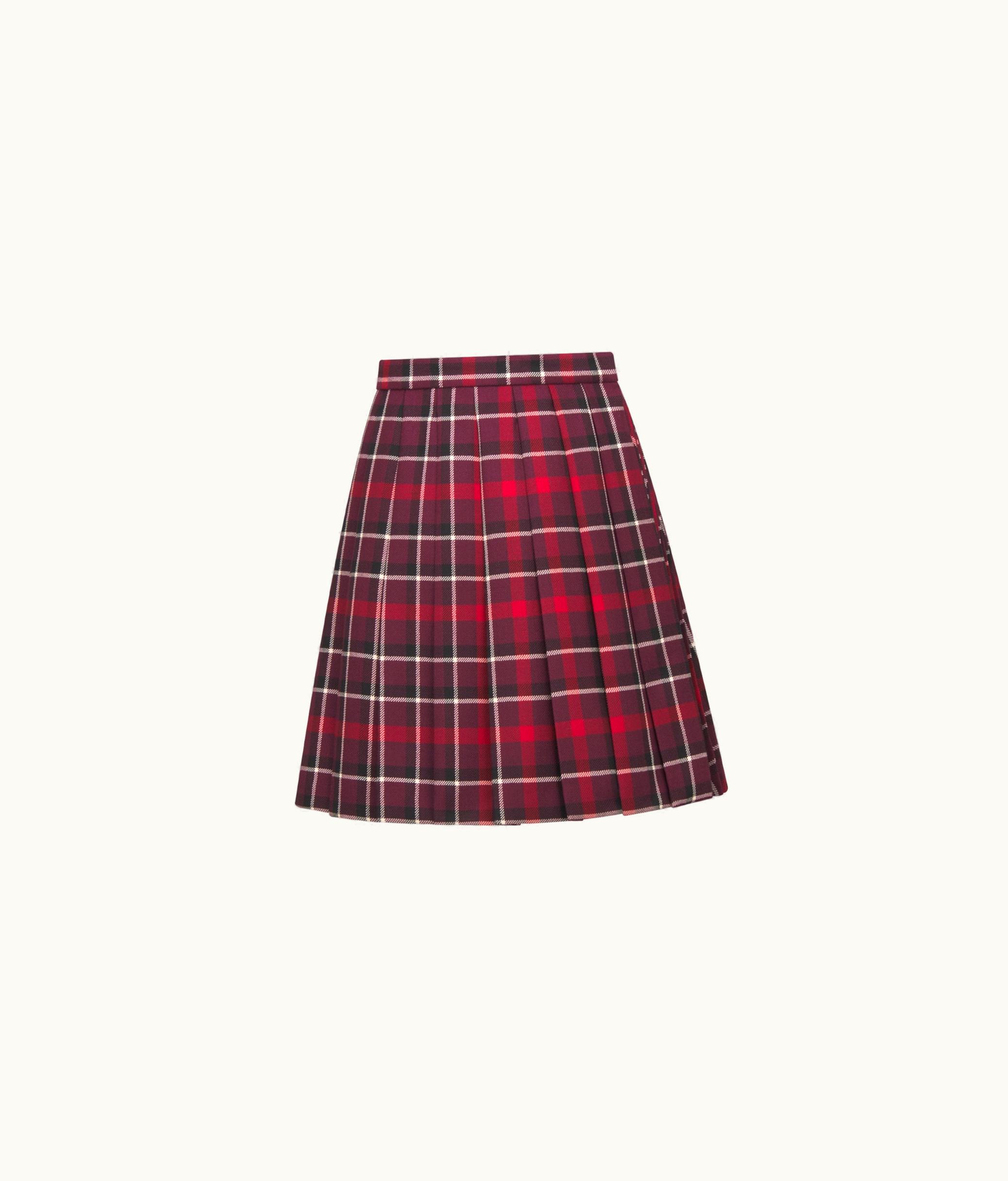 Dior Pleated Short Skirt - Red, Black And White Check'n'Dior Tartan Virgin Wool