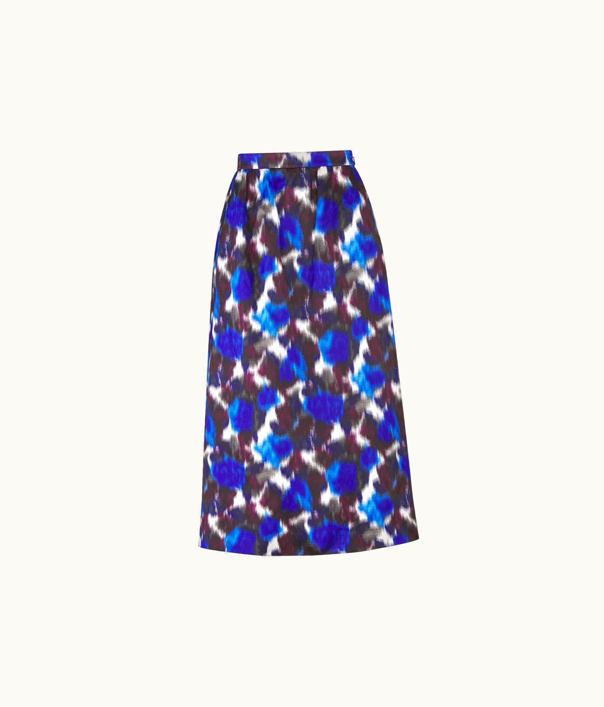 Dior Mid-Length Straight-Cut Skirt - Metallic Blue Multicolor Cotton And Silk With Dior Roses Motif