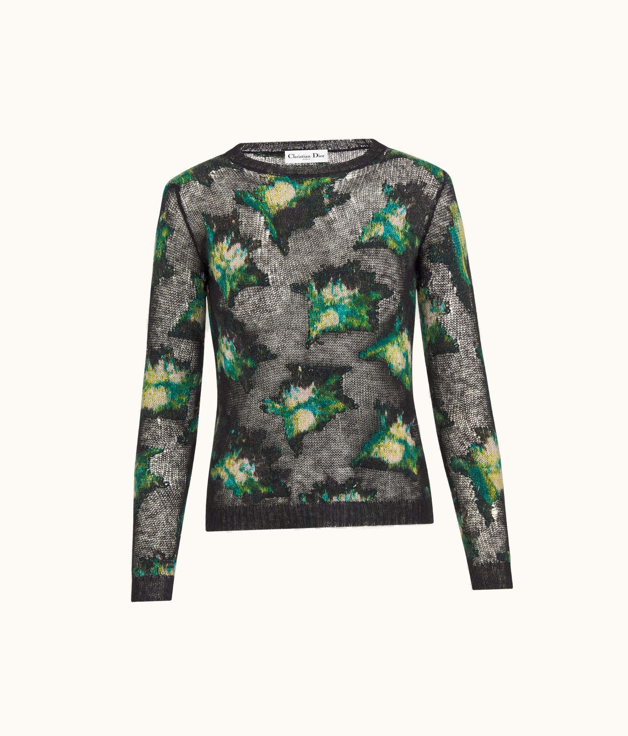 Dior Dior Sweater - Black And Green Technical Cashmere, Mohair And Alpaca Knit With Blurred Flowers Motif