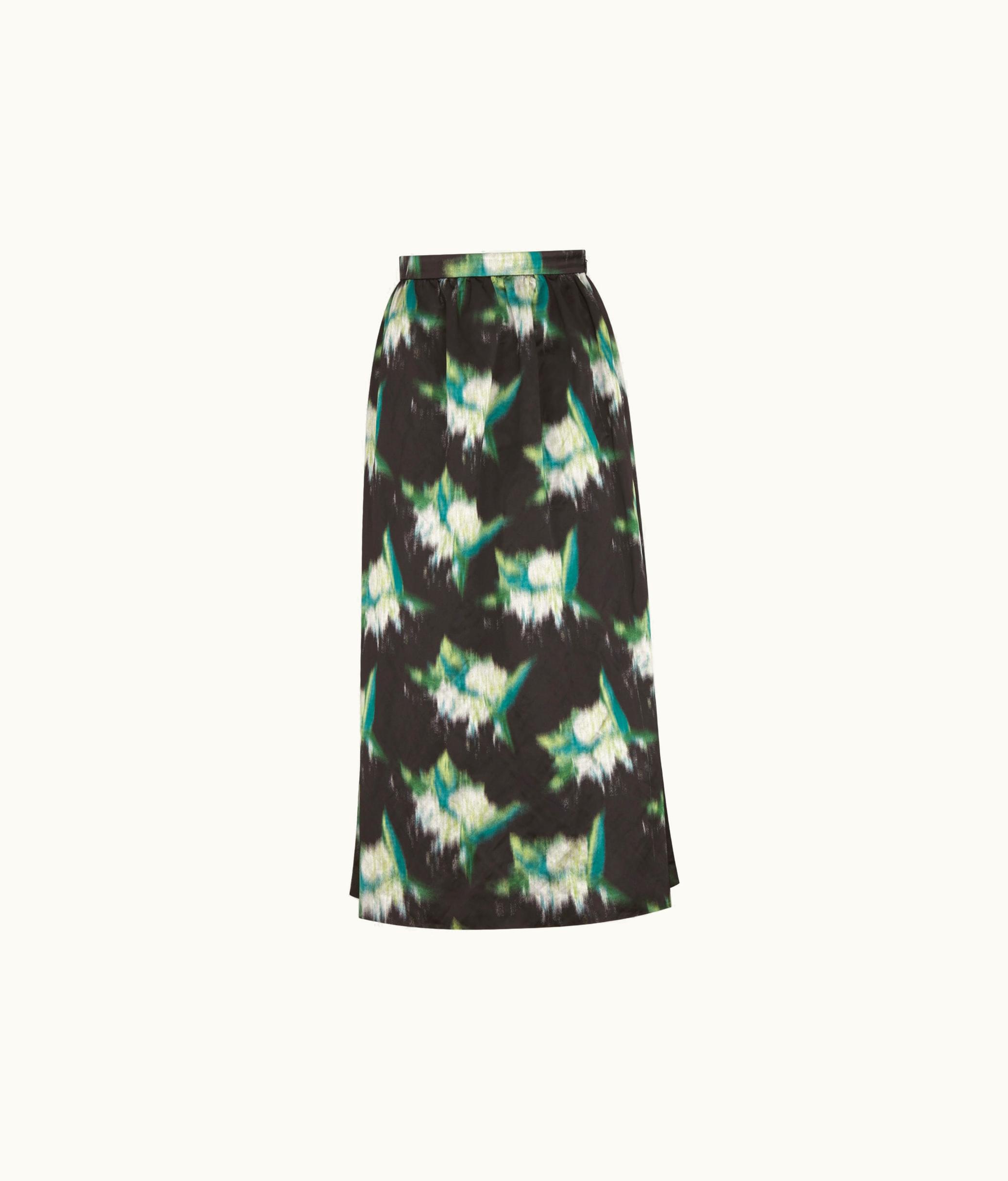 Dior Dior Mid-Length Straight-Cut Skirt - Metallic Black And Green Cotton And Silk With Blurred Flowers Motif